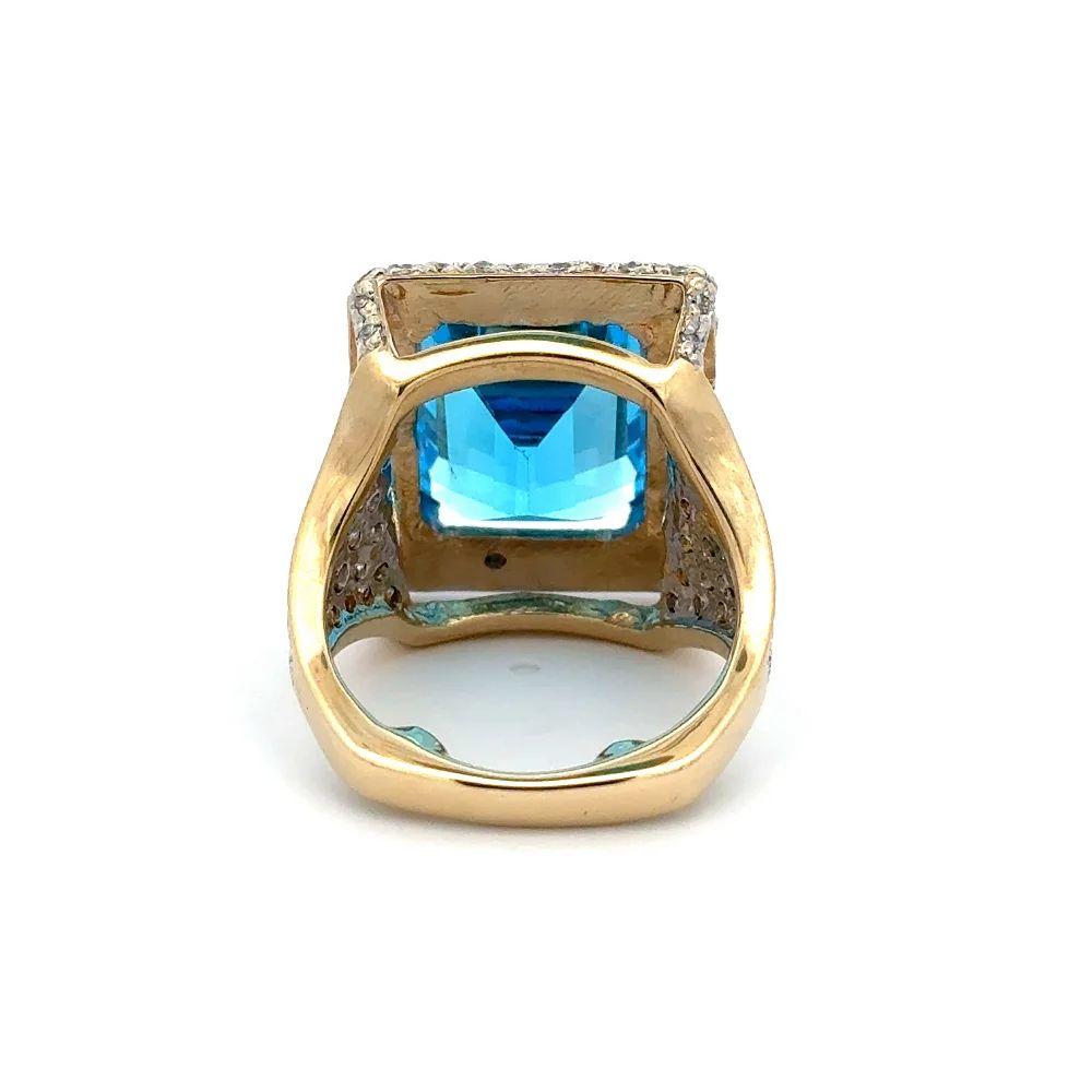 Women's Vintage Red Carpet Emerald Cut Blue Topaz and Diamond Gold Statement Ring For Sale