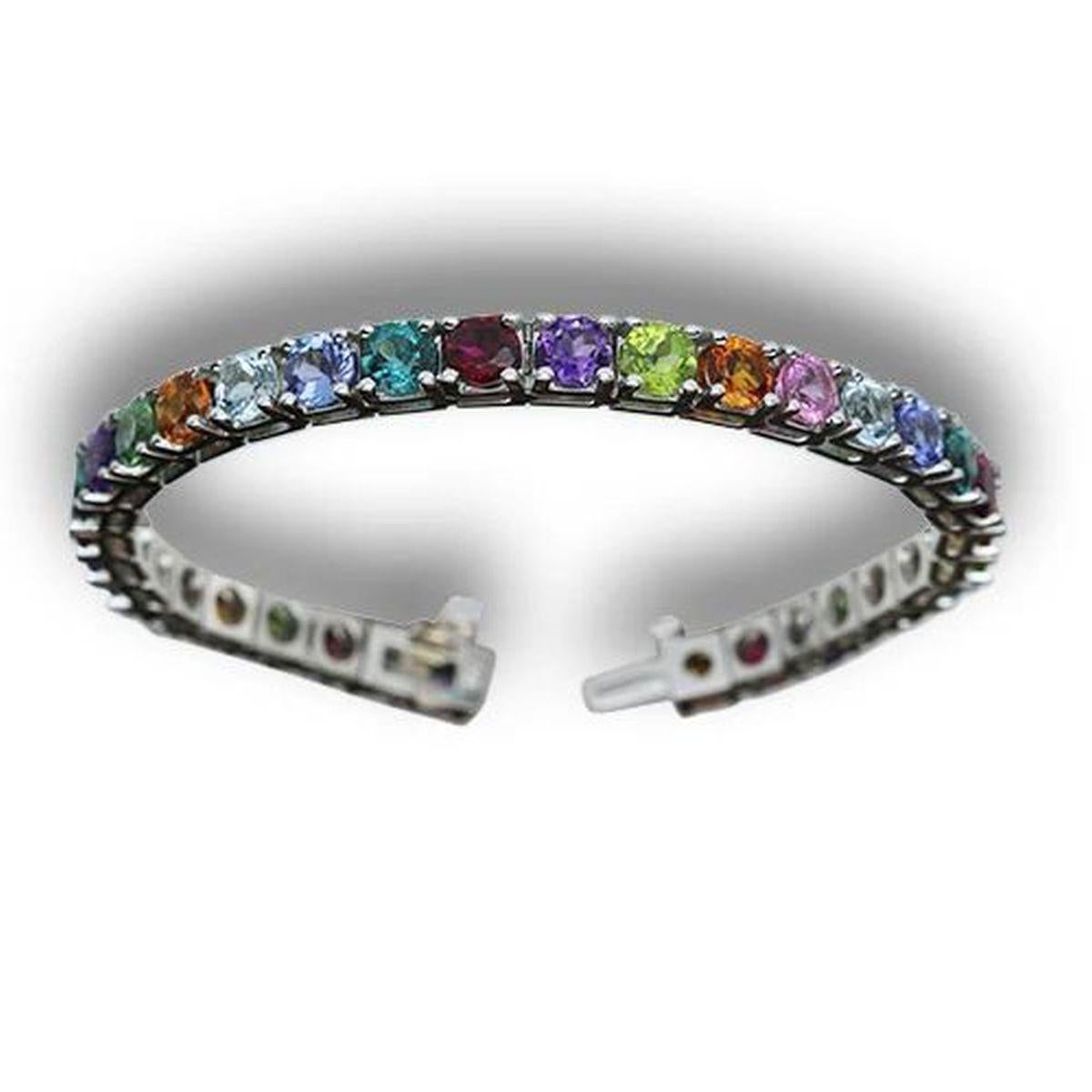 Pulsera de Oro Vintage Red Carpet Multi Gemstone Corte redondo en venta