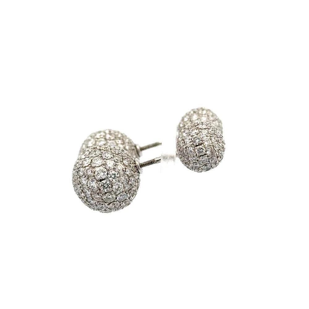 Vintage Red Carpet Pave Diamond Double Ball Gold Statement Earrings In Excellent Condition For Sale In Montreal, QC