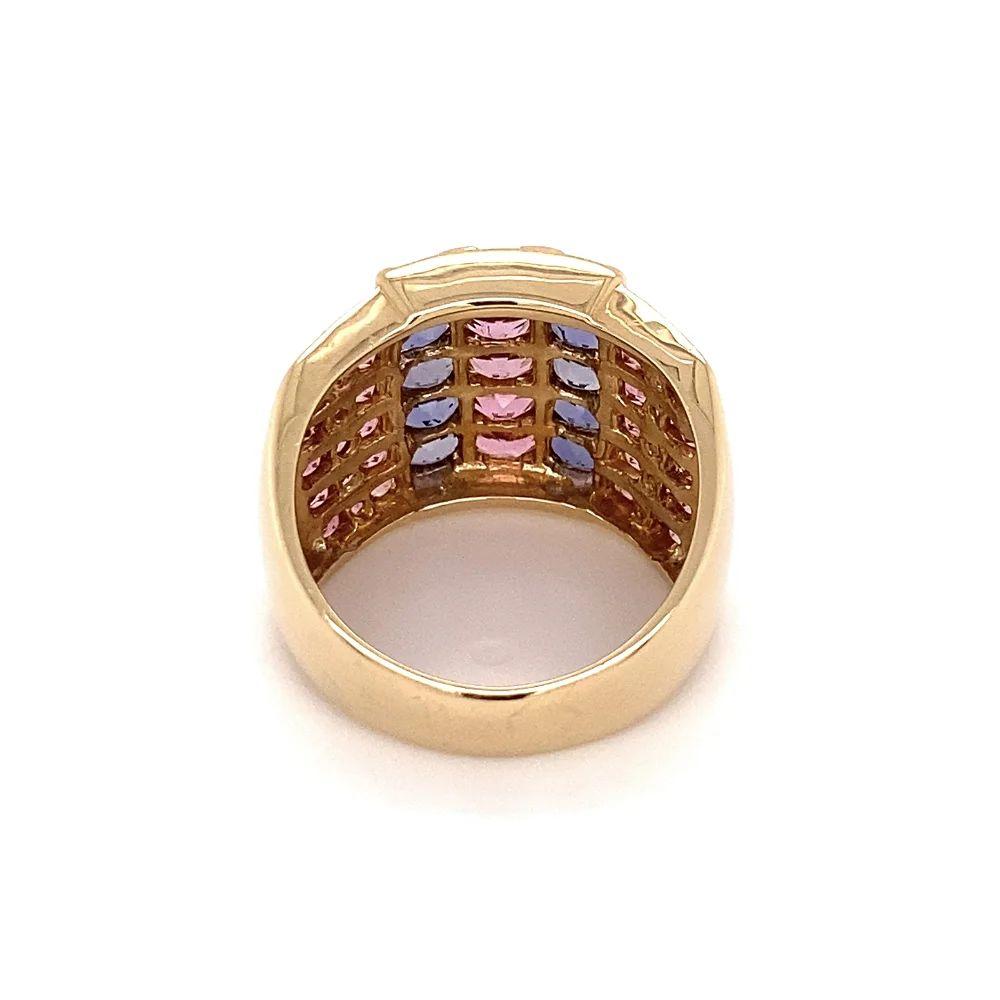 Vintage Red Carpet Pink Tourmaline and Tanzanite Statement Gold Band Ring In Excellent Condition For Sale In Montreal, QC
