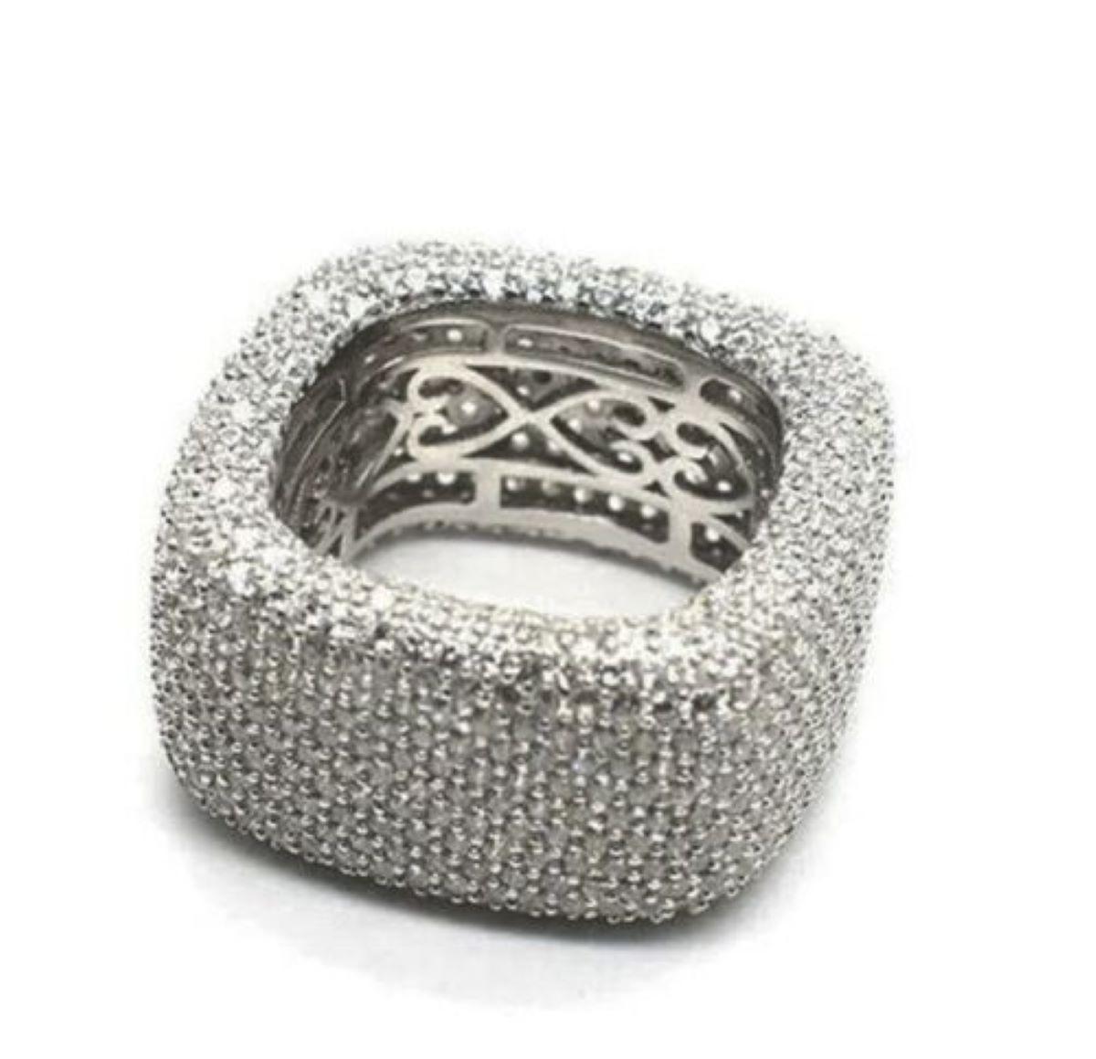 Contemporary Vintage Red Carpet Sparkling Ice CZs Square Sterling Silver Statement Ring For Sale