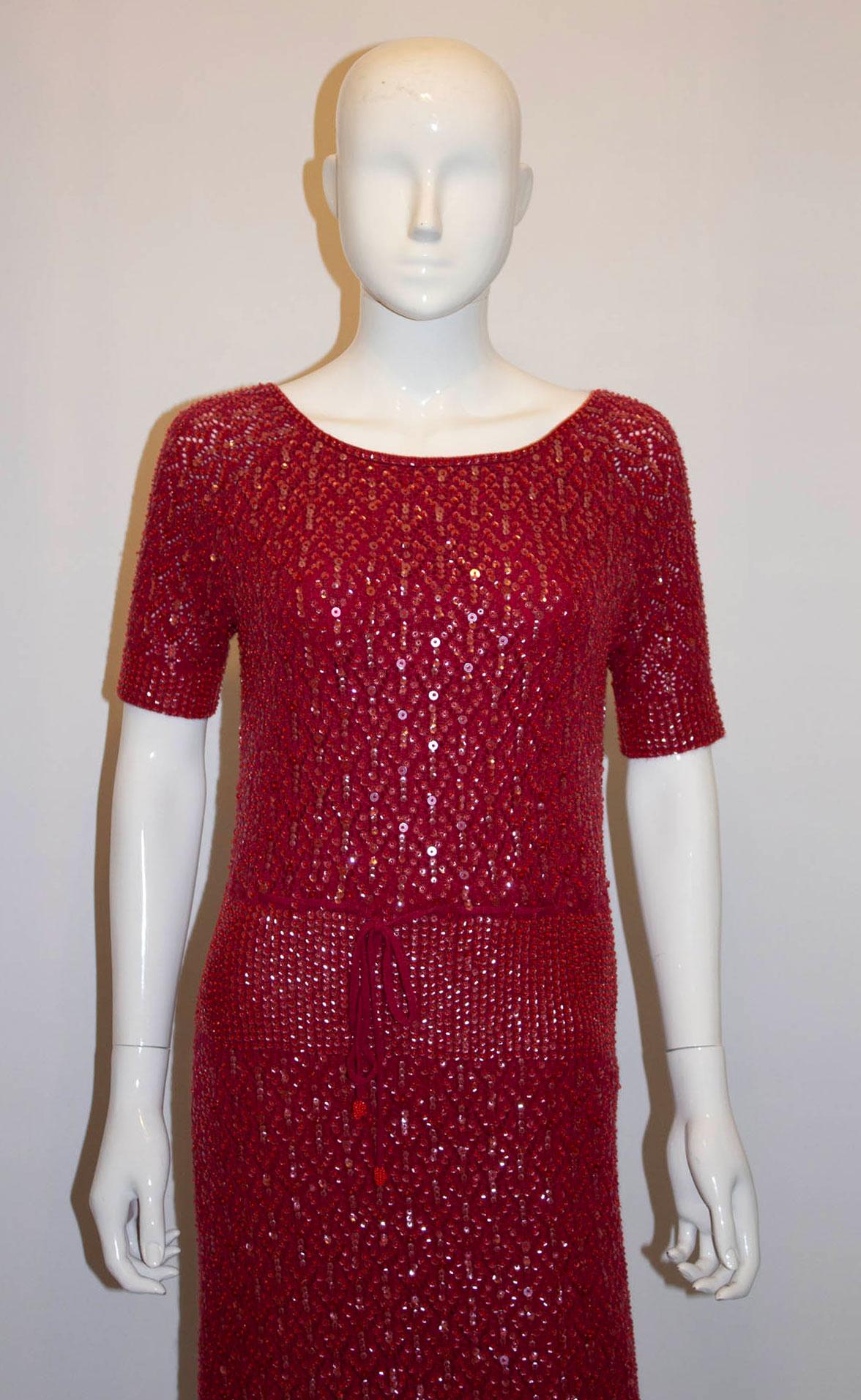 Women's Vintage Red Cashmere and Sequin Dress For Sale