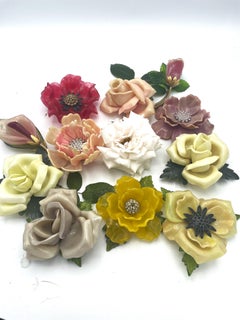 Vintage red Celluloid brooch with double flower wreath, 1970s USA