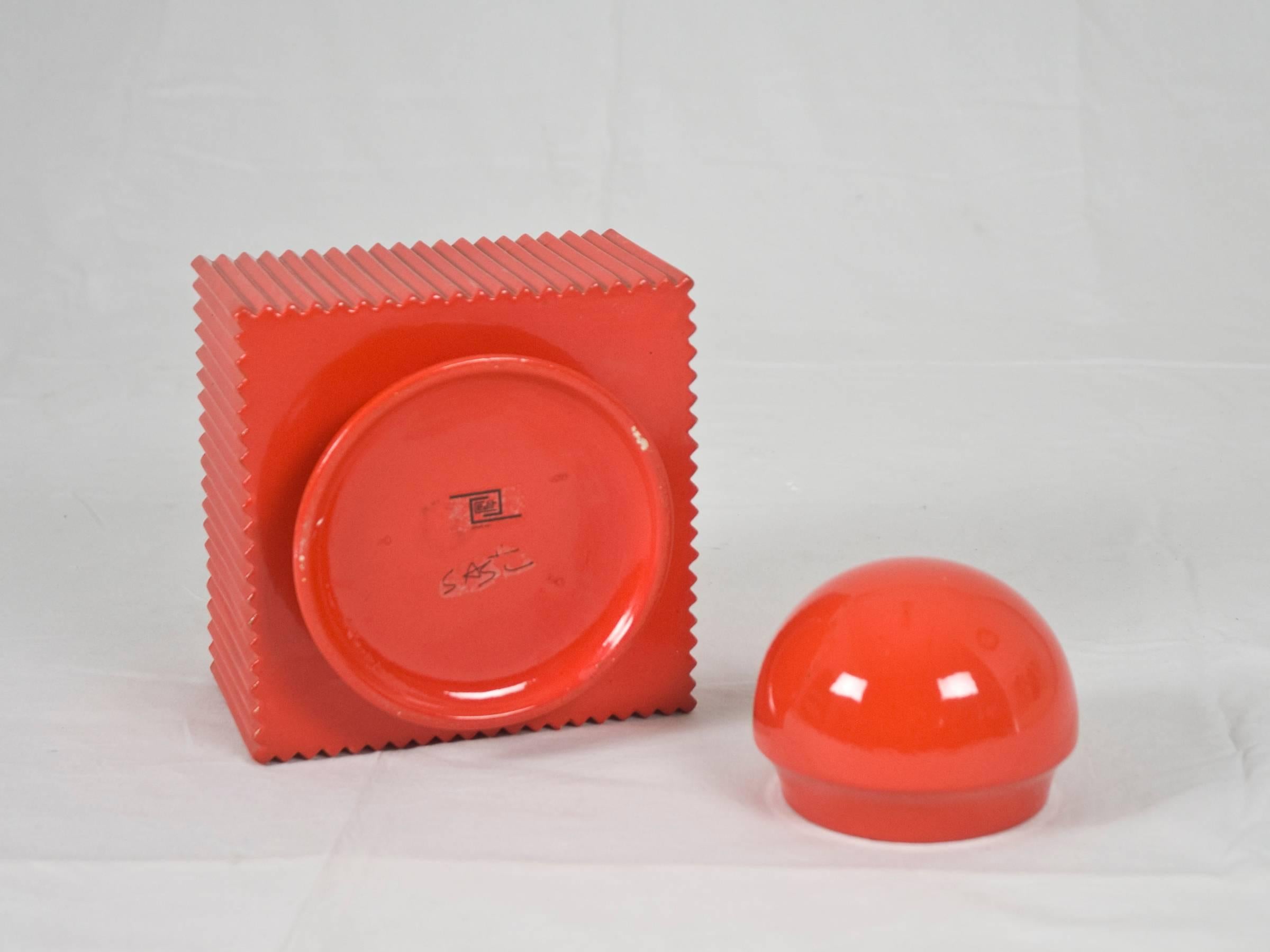 Post-Modern Vintage Red Ceramic Box by Sergio Asti for Cedit, 1970s