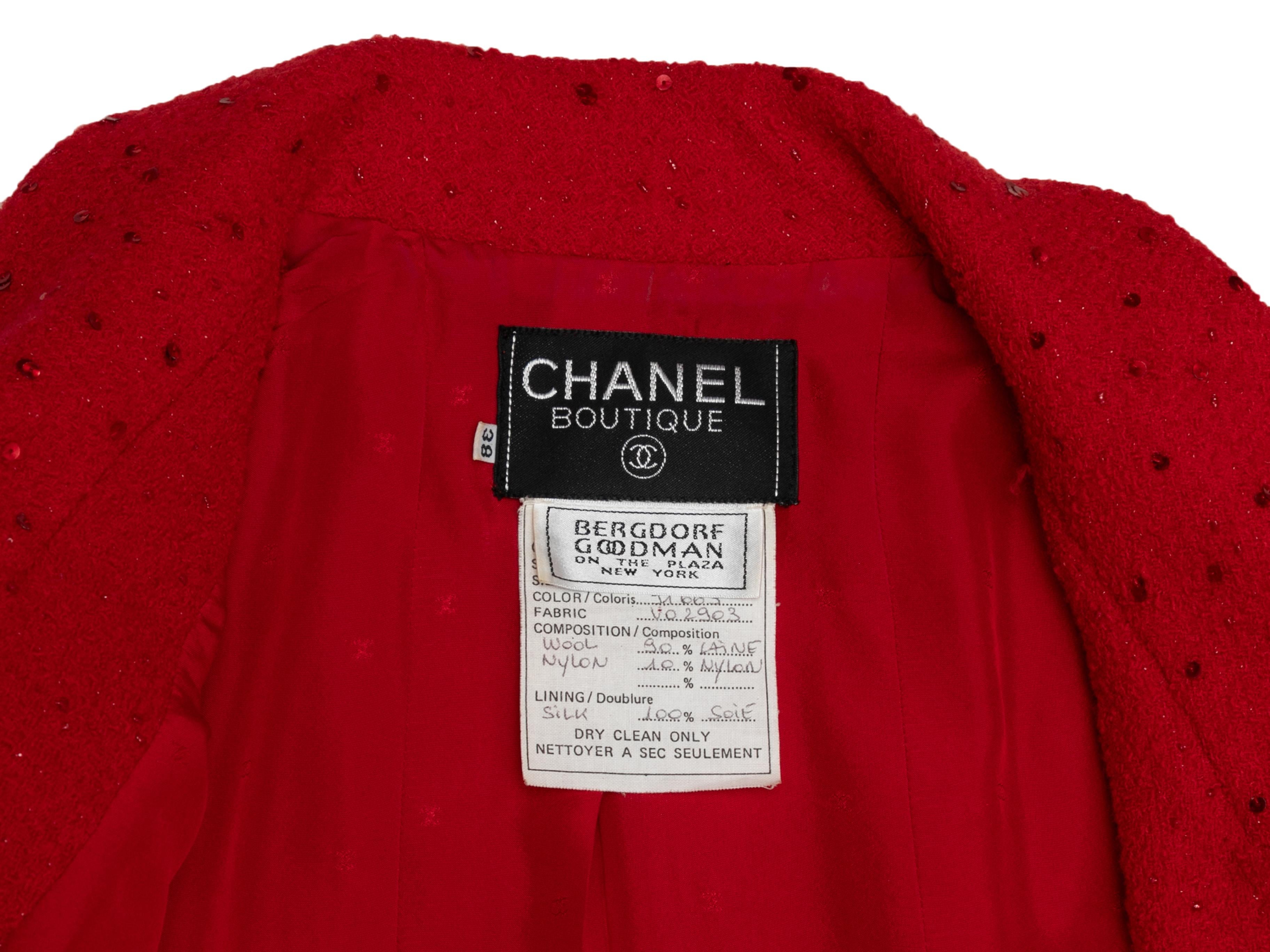 Chanel Boutique automne/hiver 1993 - Blazer en laine rouge vintage, taille FR 38 Bon état à New York, NY