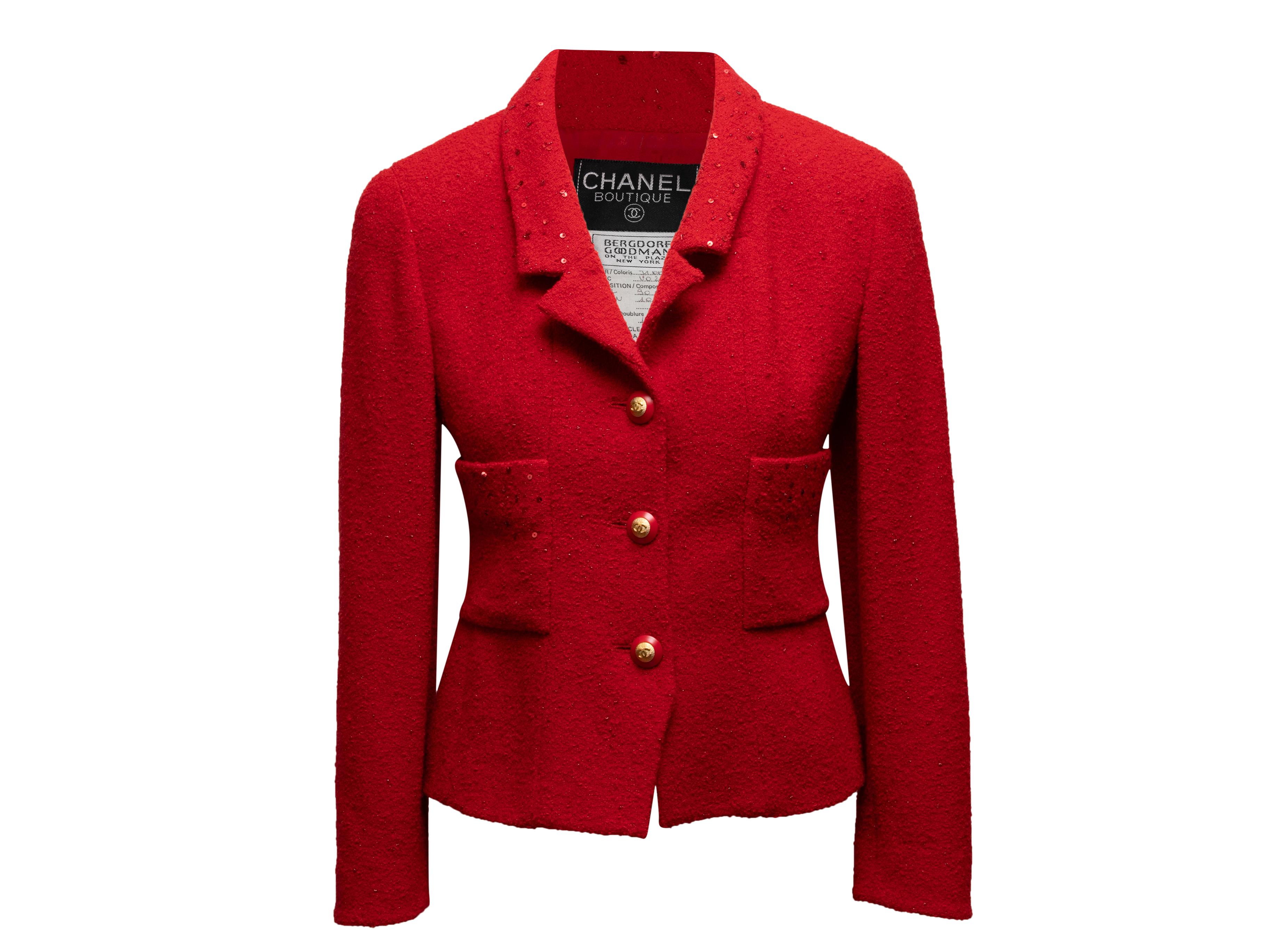  Chanel Boutique automne/hiver 1993 - Blazer en laine rouge vintage, taille FR 38 Pour femmes 
