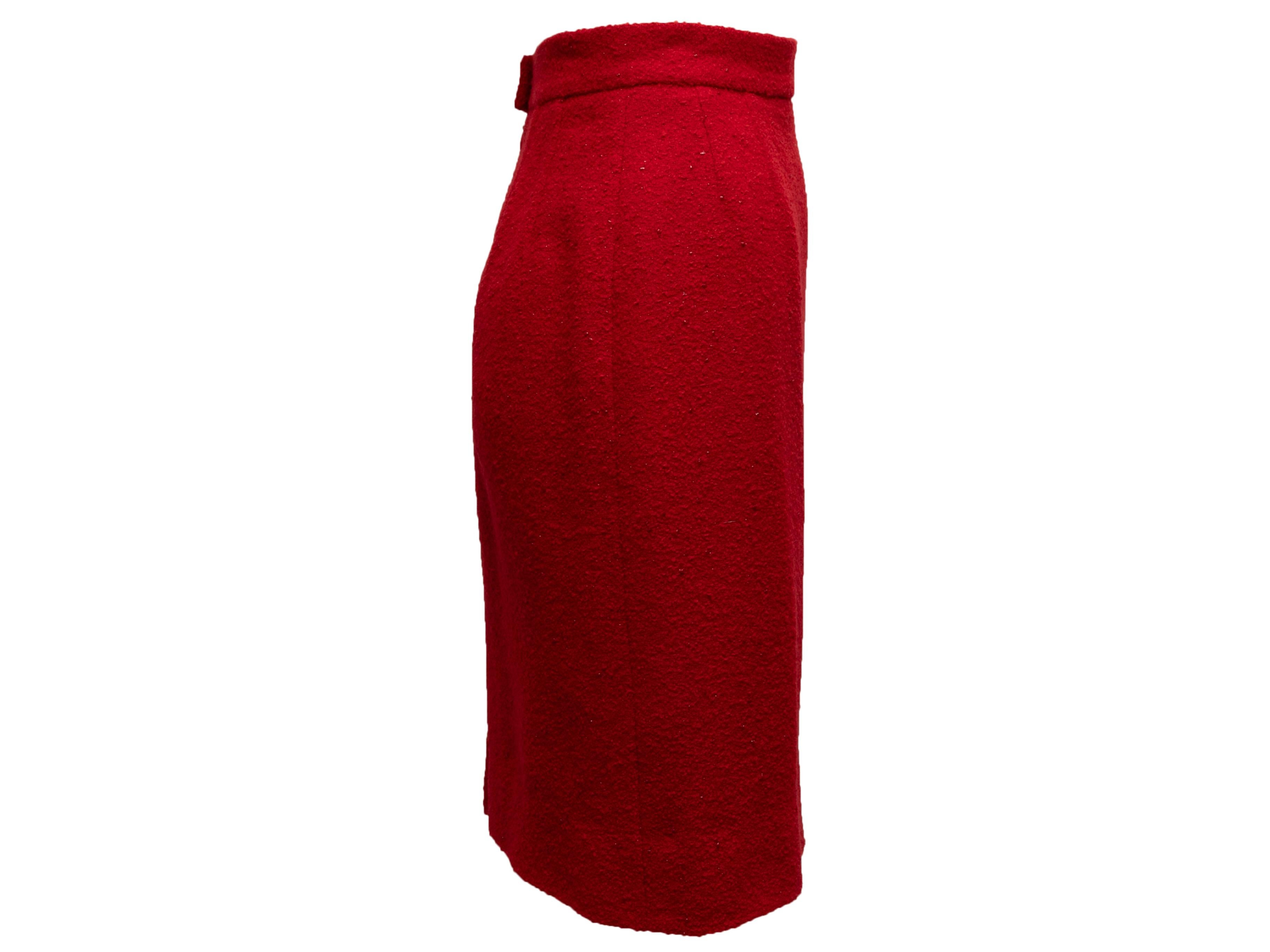 De las mujeres Vintage Chanel Boutique Rojo Otoño/Invierno 1993 Falda de lana Talla FR 38