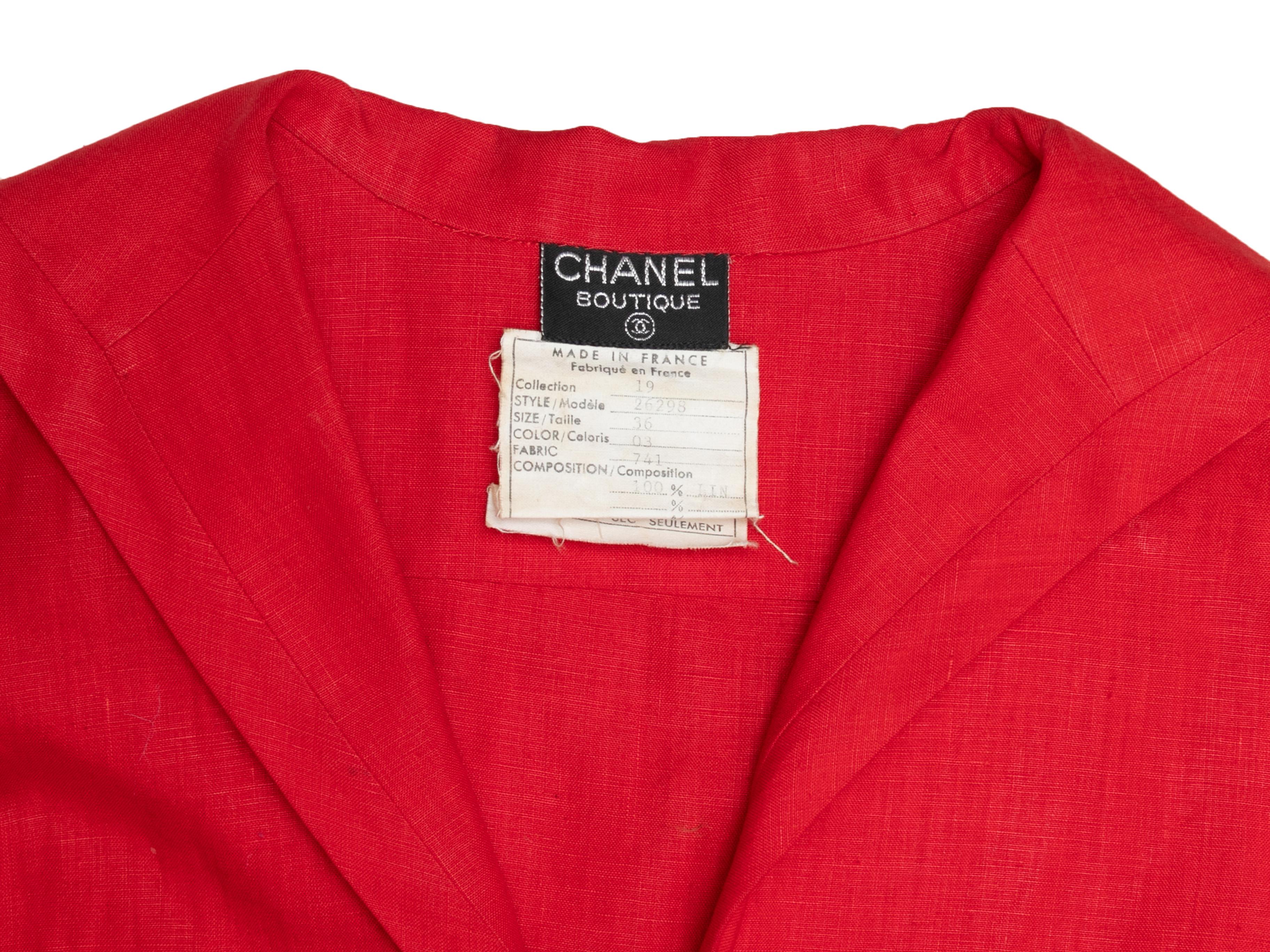 Women's Vintage Red Chanel Boutique Short Sleeve Linen Top Size FR 36