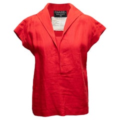 Vintage Red Chanel Boutique Short Sleeve Linen Top Size FR 36
