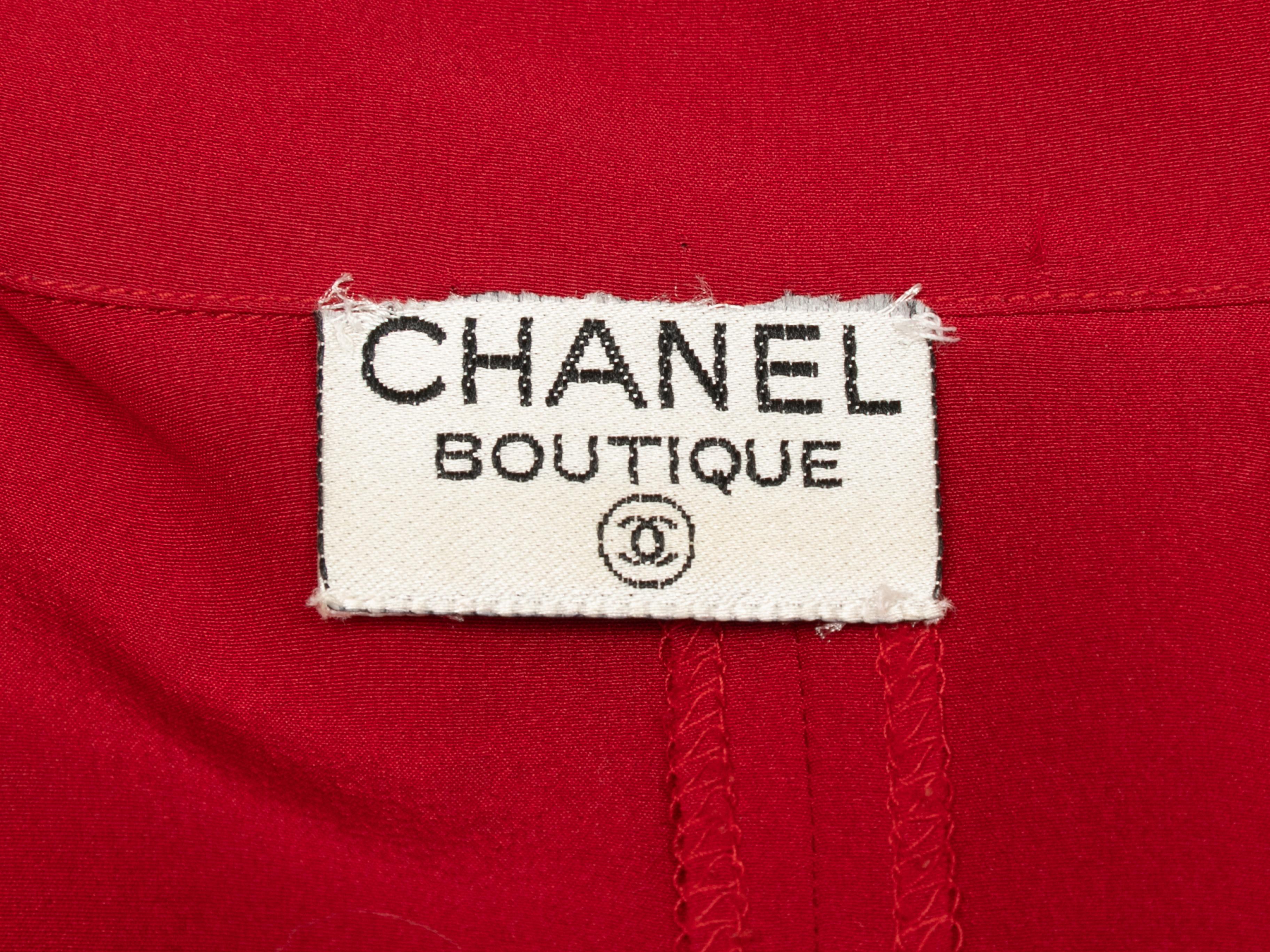 Women's Vintage Red Chanel Boutique Silk Pleated Blouse Size US S/M