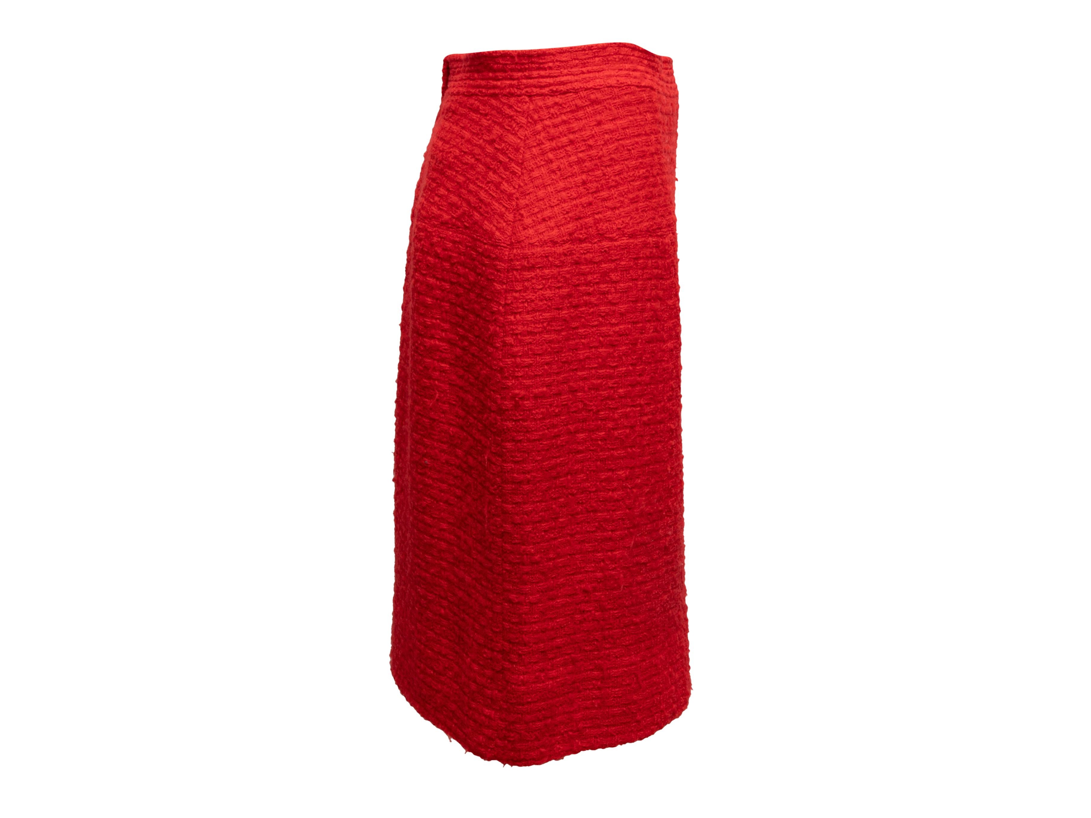Vintage Red Chanel Boutique Tweed Pencil Skirt Size S In Good Condition For Sale In New York, NY