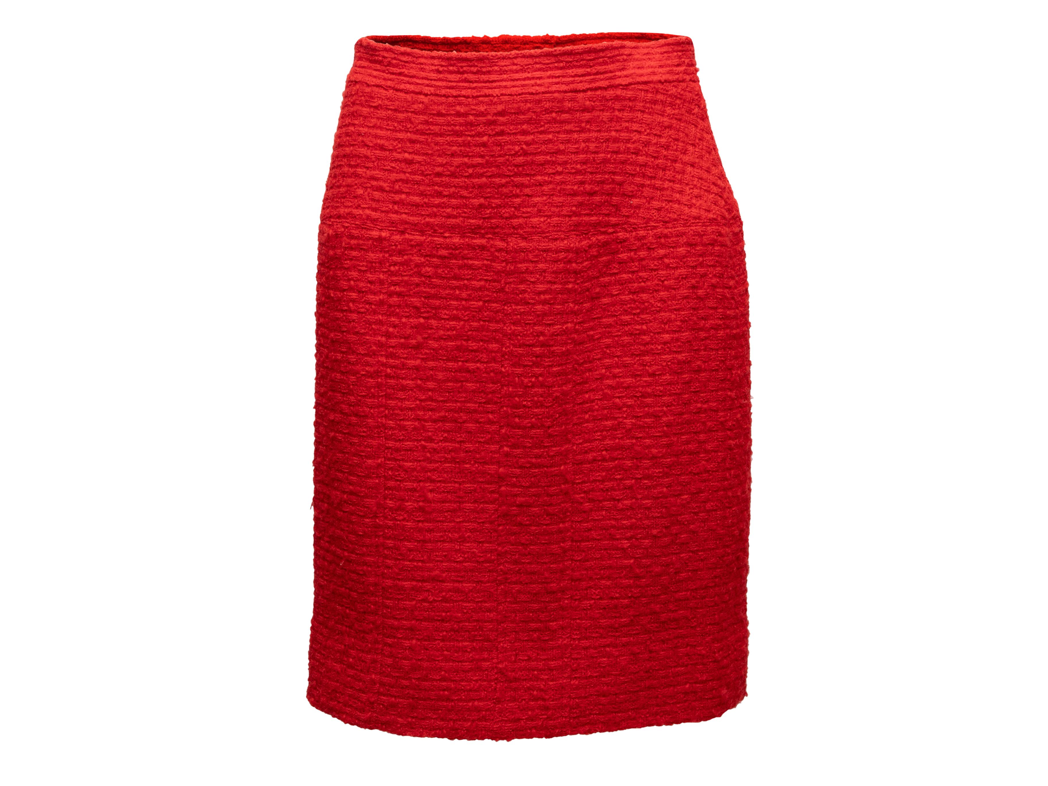 Vintage Red Chanel Boutique Tweed Pencil Skirt Size S For Sale 1