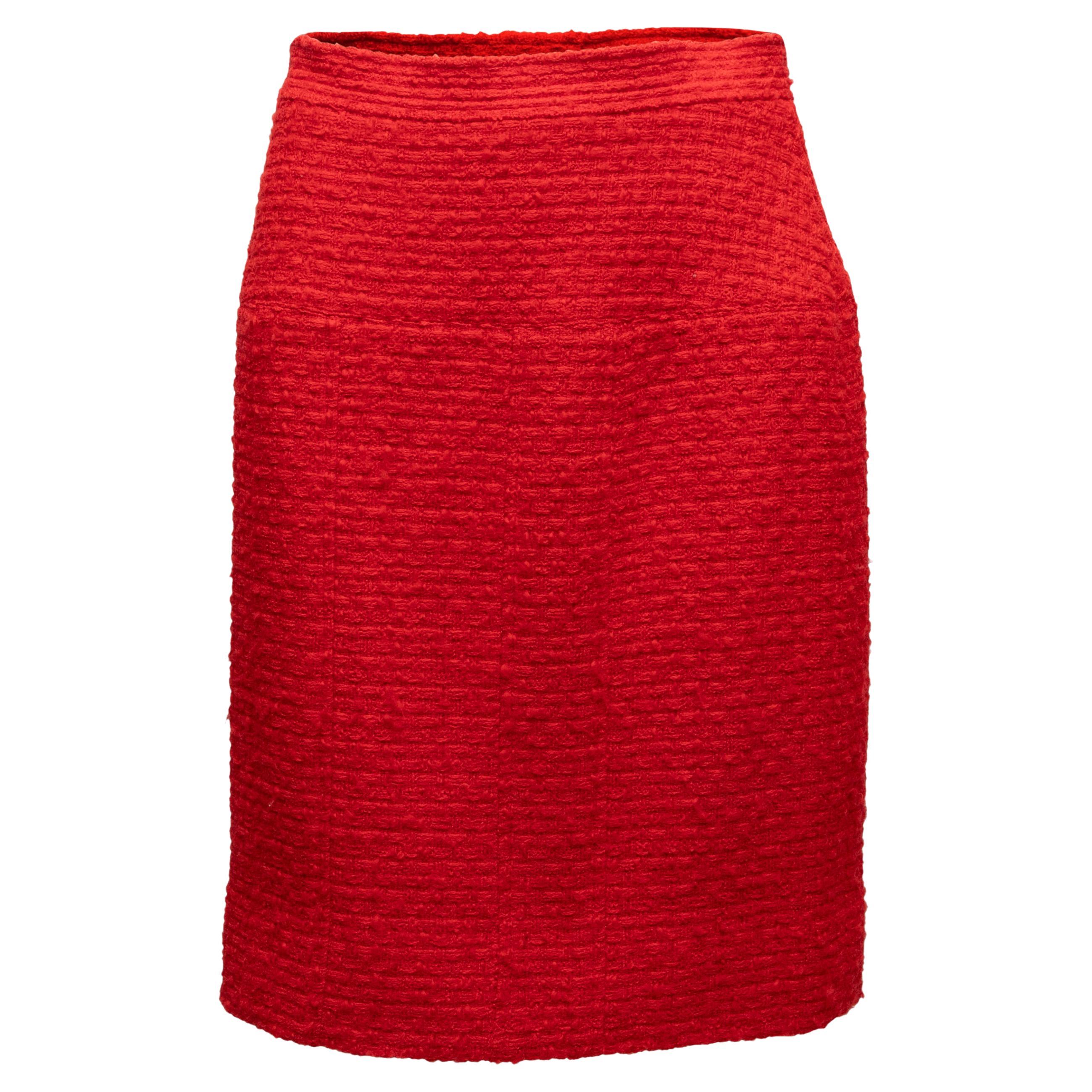 Vintage Red Chanel Boutique Tweed Pencil Skirt Size S For Sale