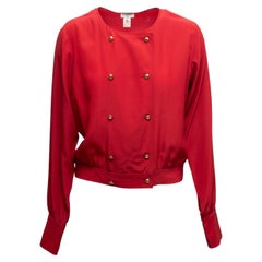 Vintage Red Chanel Double-Breasted Silk Blouse Size FR 40