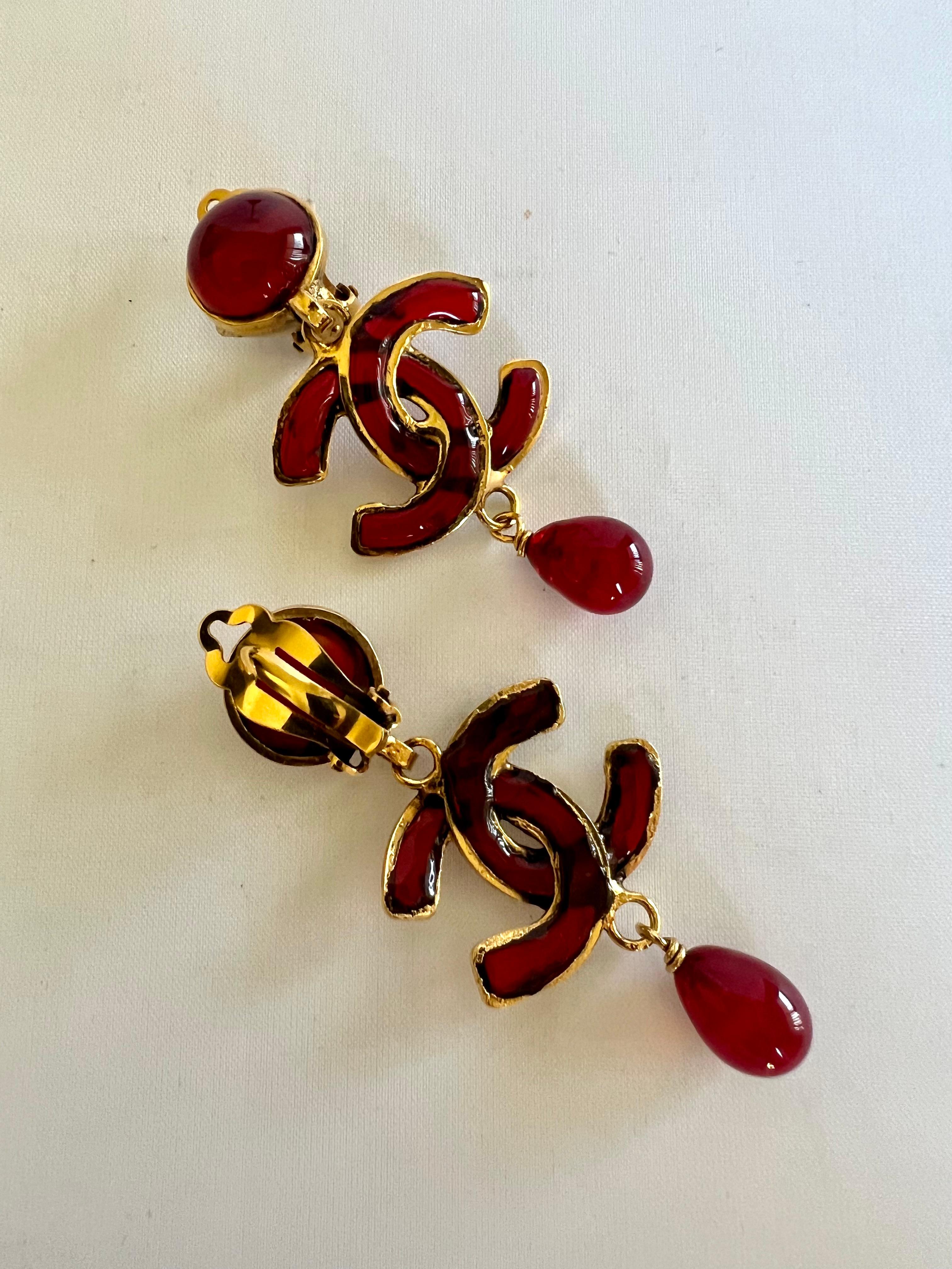 chanel red heart earrings