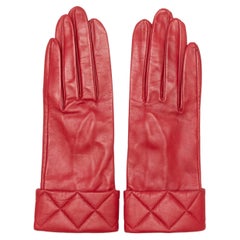 Vintage Red Chanel Leather Gloves Size 6.5