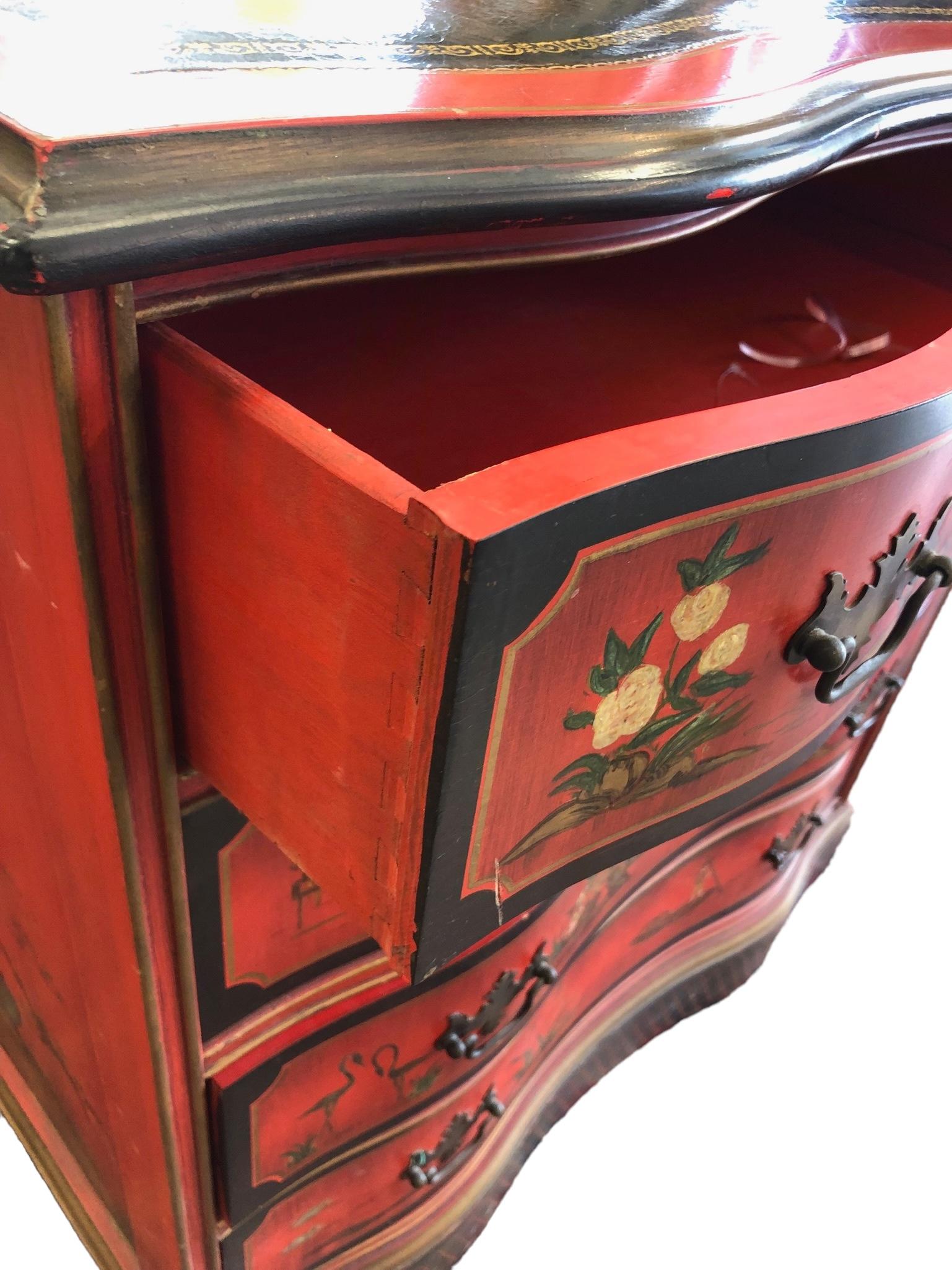 Late 20th Century Vintage Red Chinoiserie Bachelors Chest