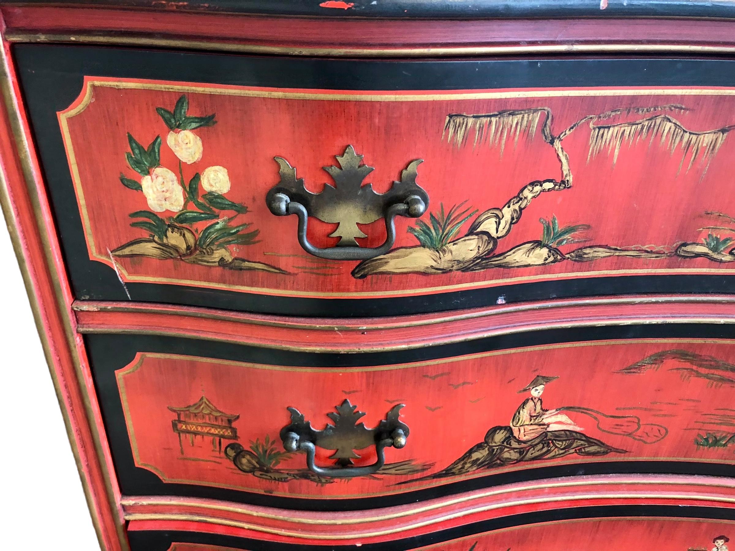 Vintage Red Chinoiserie Bachelors Chest 3