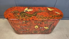 Vintage red chinoiserie cabinet, 1970s