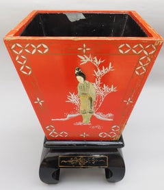 Vintage Red Chinoiserie Planter / Wine Cooler on Stand