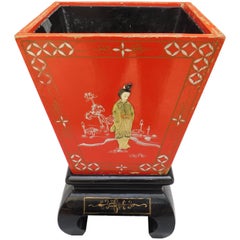 Vintage Red Chinoiserie Planter / Wine Cooler on Stand