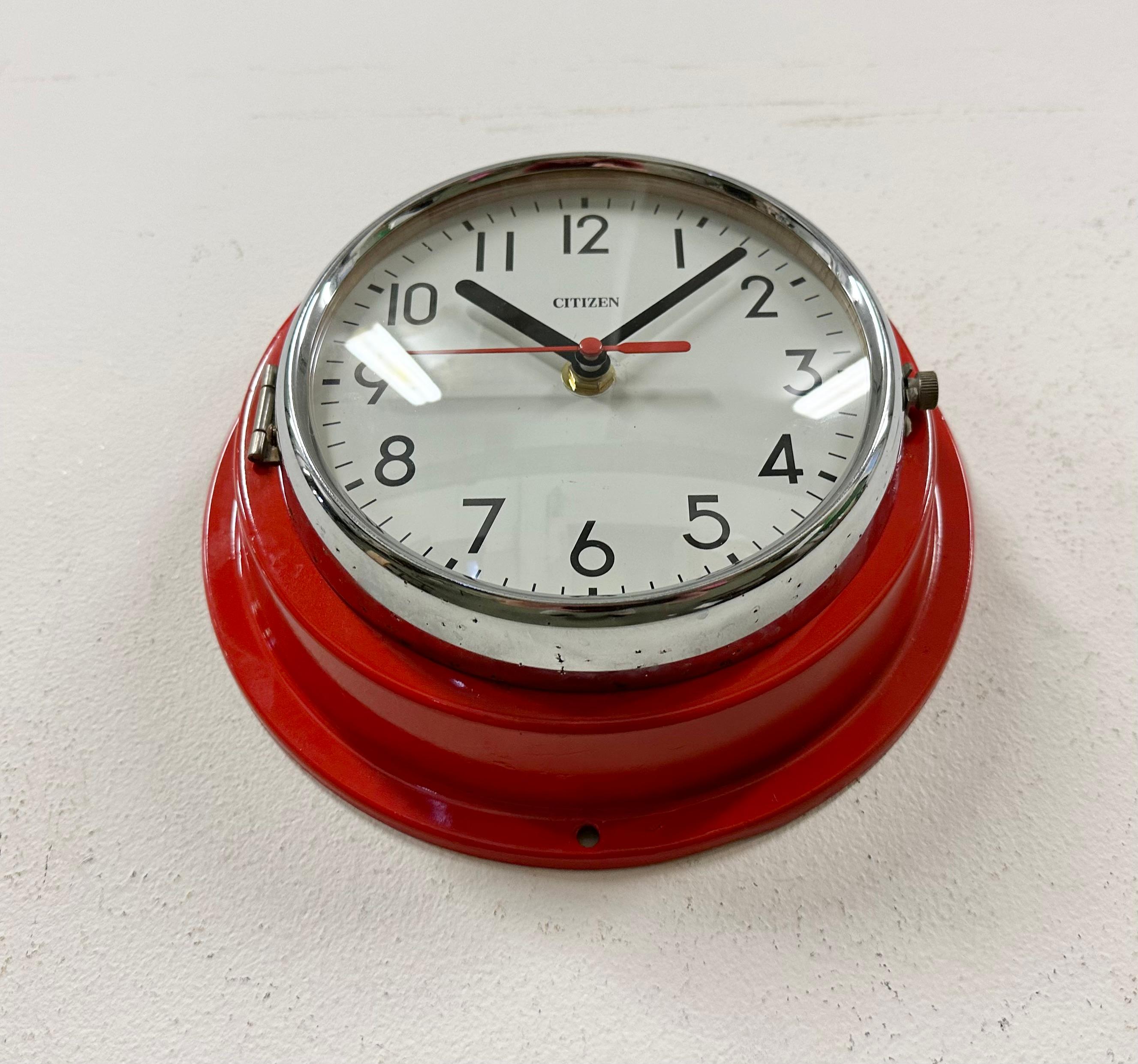 Late 20th Century Vintage Red Citizen Maritime Wall Clock, 1970s For Sale