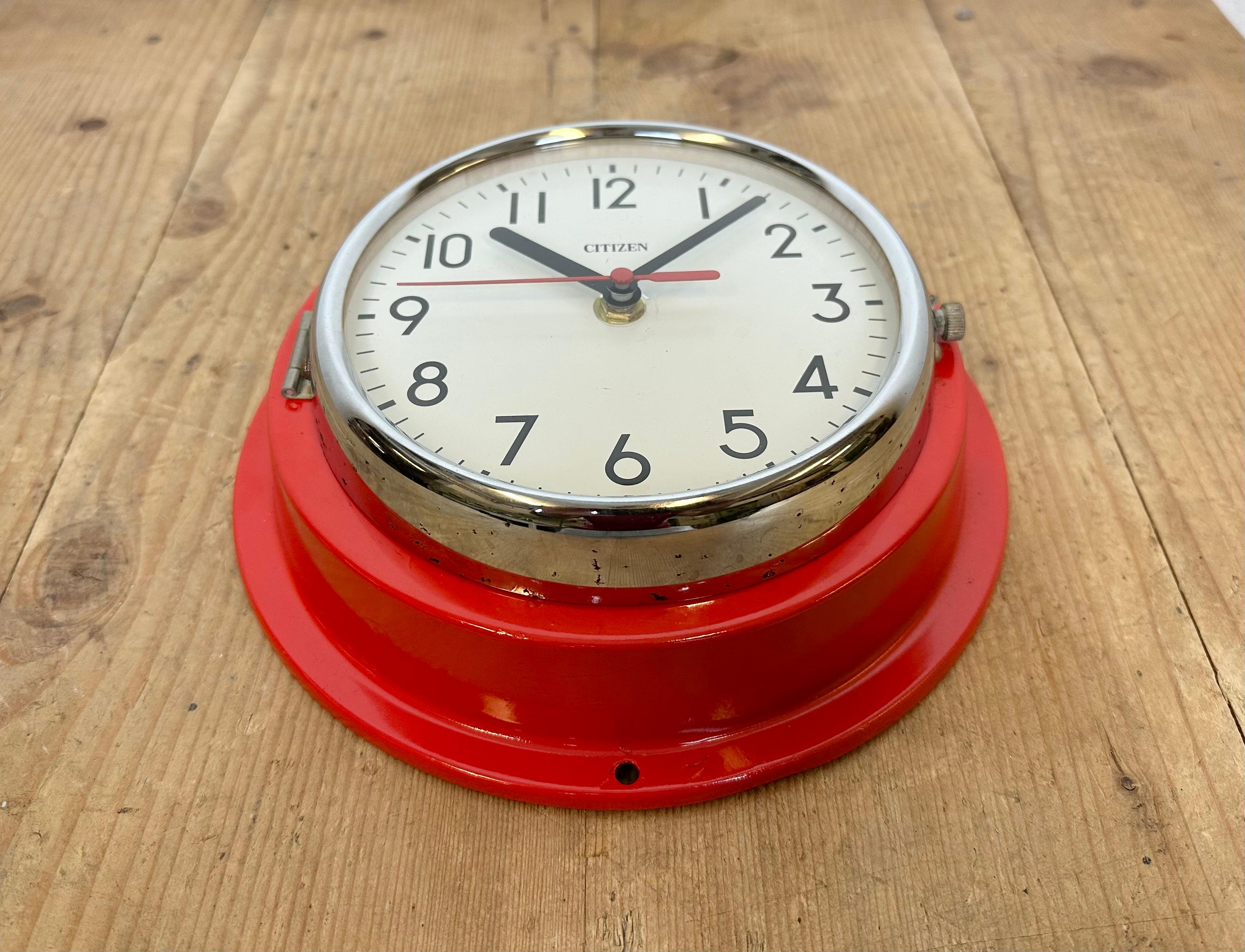 Glass Vintage Red Citizen Maritime Wall Clock, 1970s For Sale