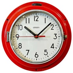 Reloj de pared marítimo Citizen rojo vintage, años 70