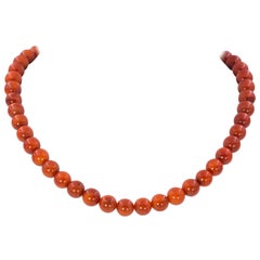 Vintage Red Coral and 14 Karat Gold Necklace