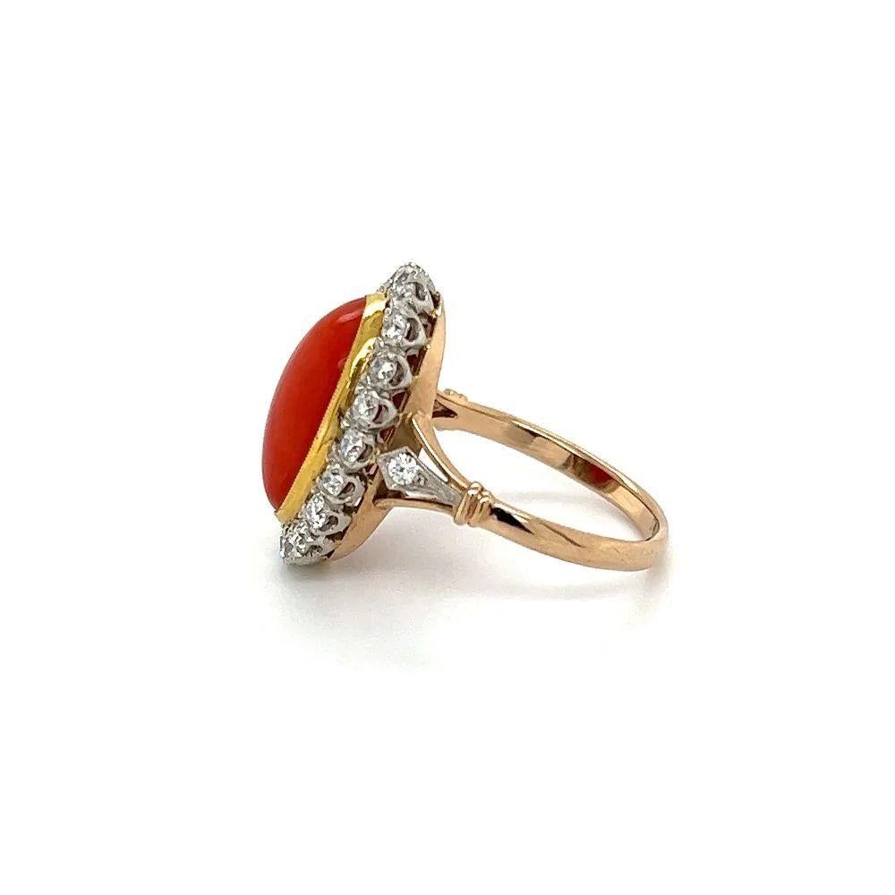 Women's Vintage Red Coral and Diamond Platinum Cocktail Ring For Sale
