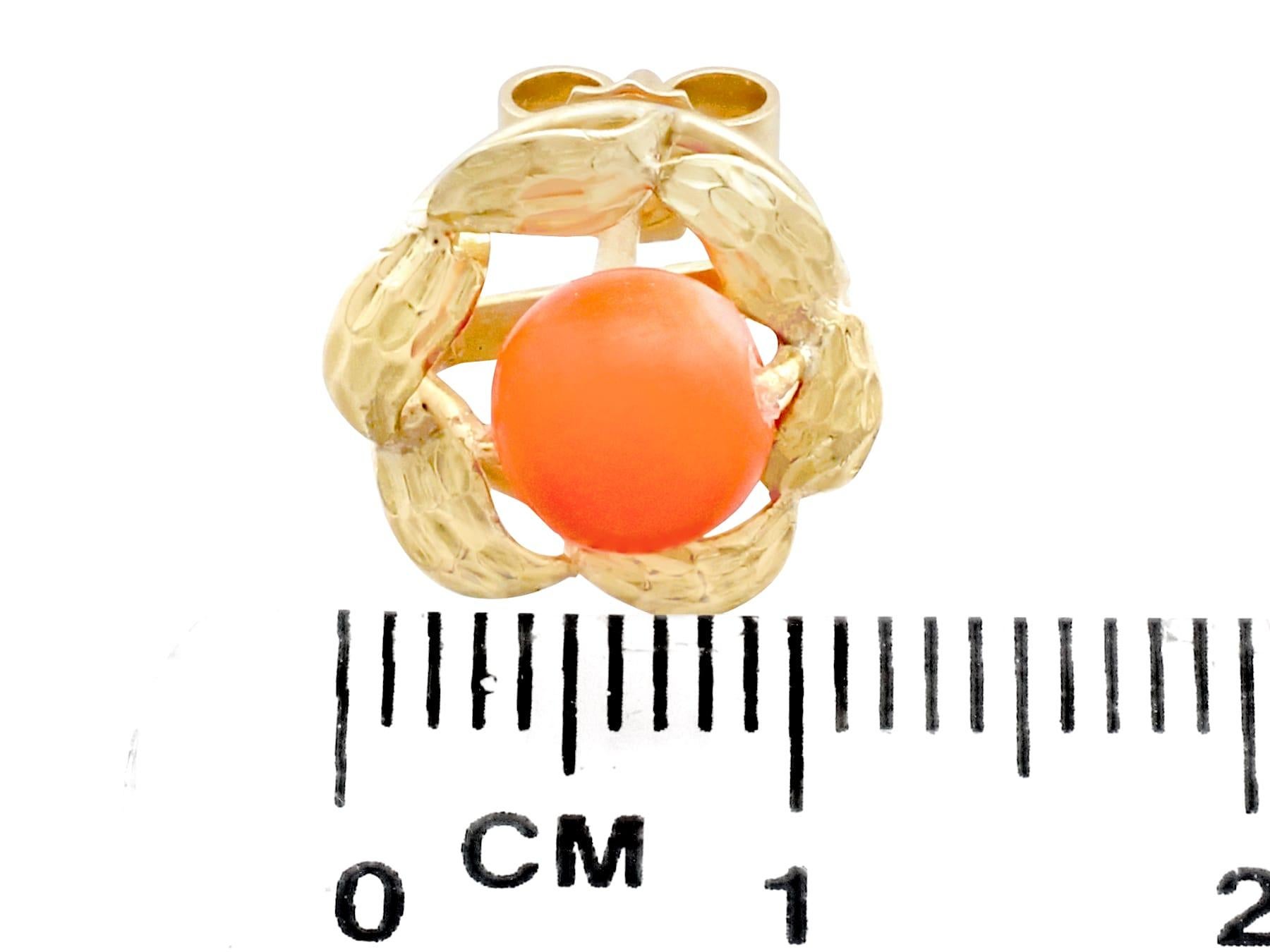 Women's Vintage Red Coral and Yellow Gold Stud Earrings For Sale
