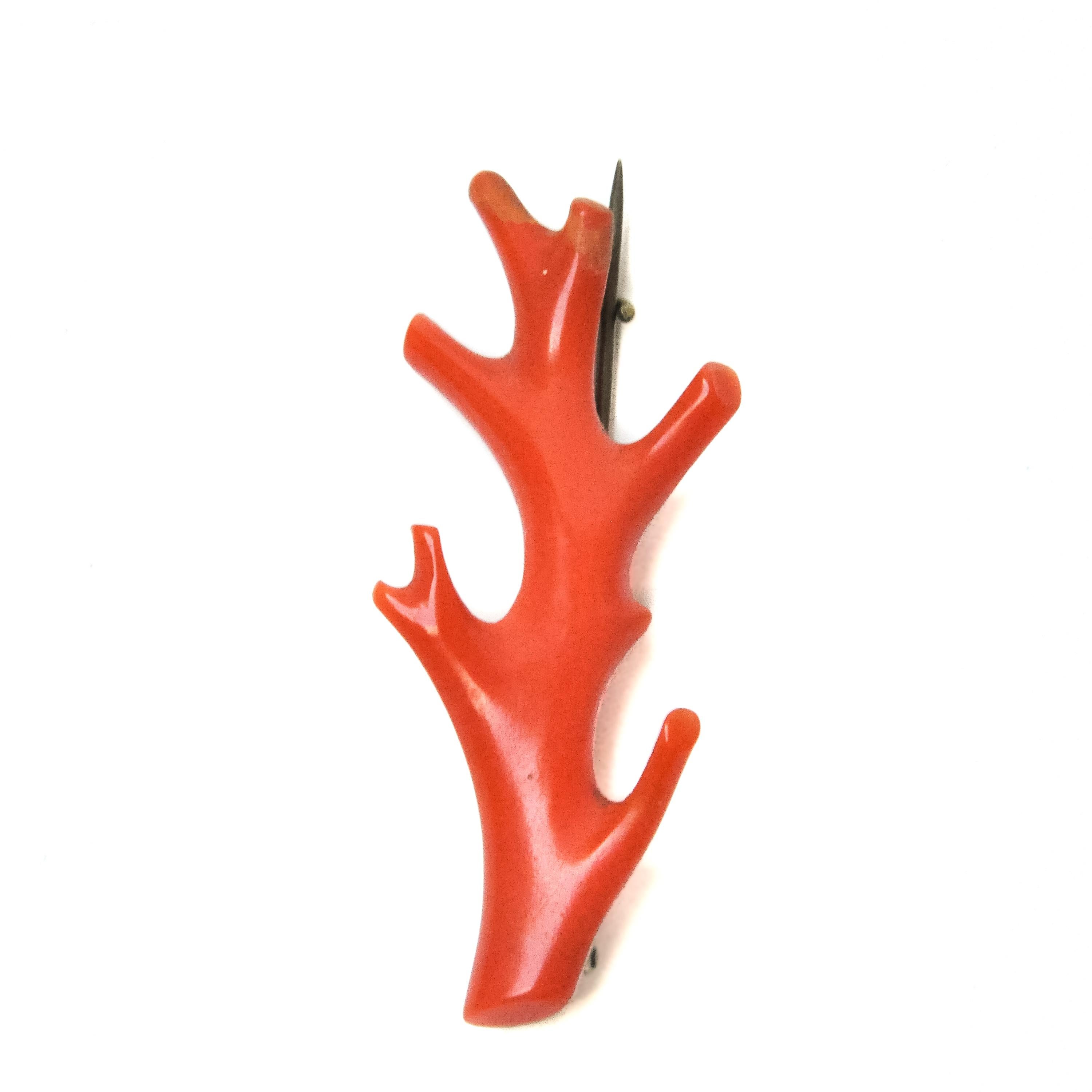 Retro Vintage Red Coral Branch Brooch