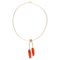 Vintage Red Coral Carved Fish Choker