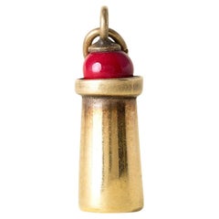 Vintage Red Coral Charm Pendant 14K Yellow Gold
