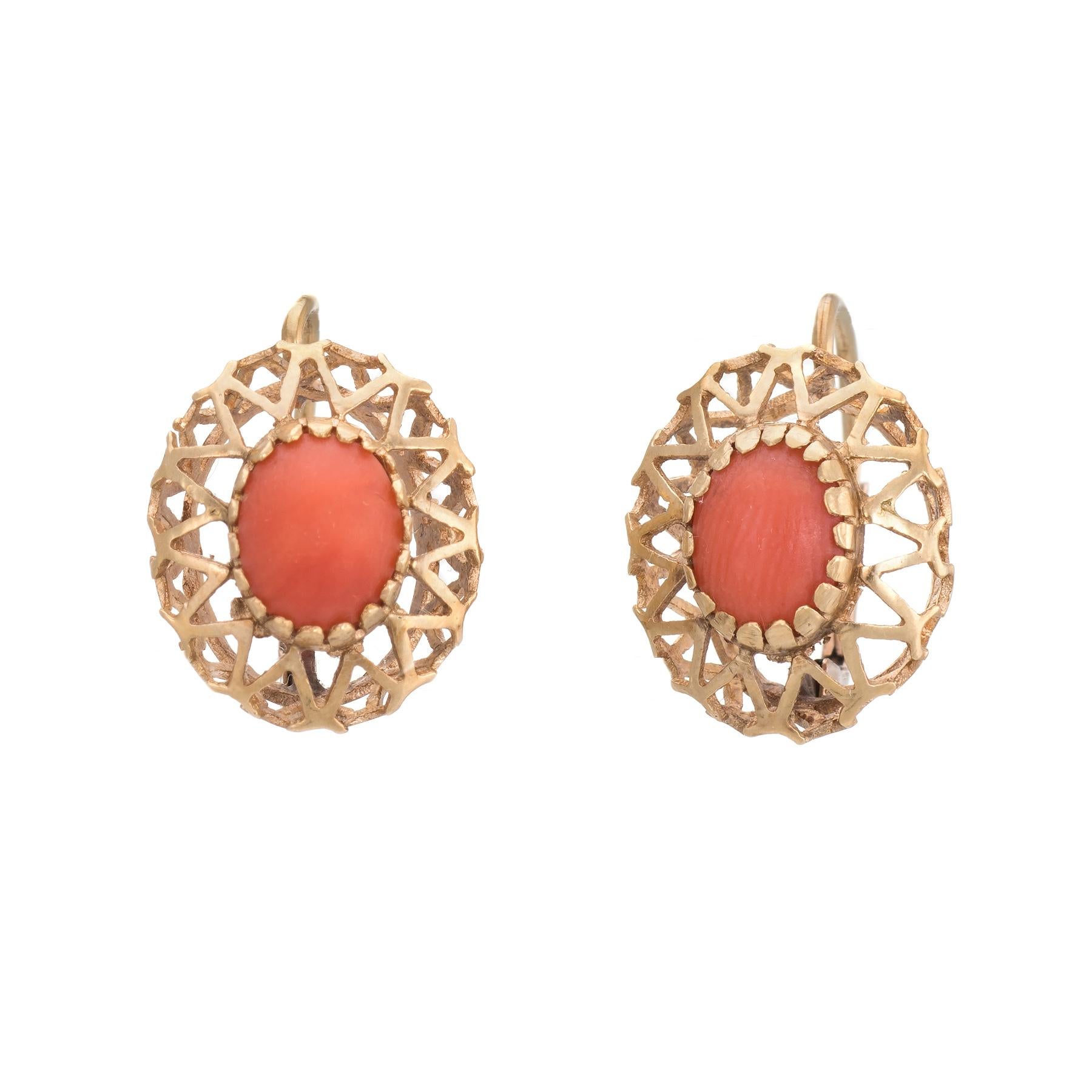 Vintage Red Coral Earrings Drops 10 Karat Gold Estate Fine Jewelry Heirloom