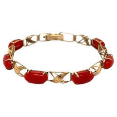 Retro Red Coral Mid Century Modern Gold Link Bracelet
