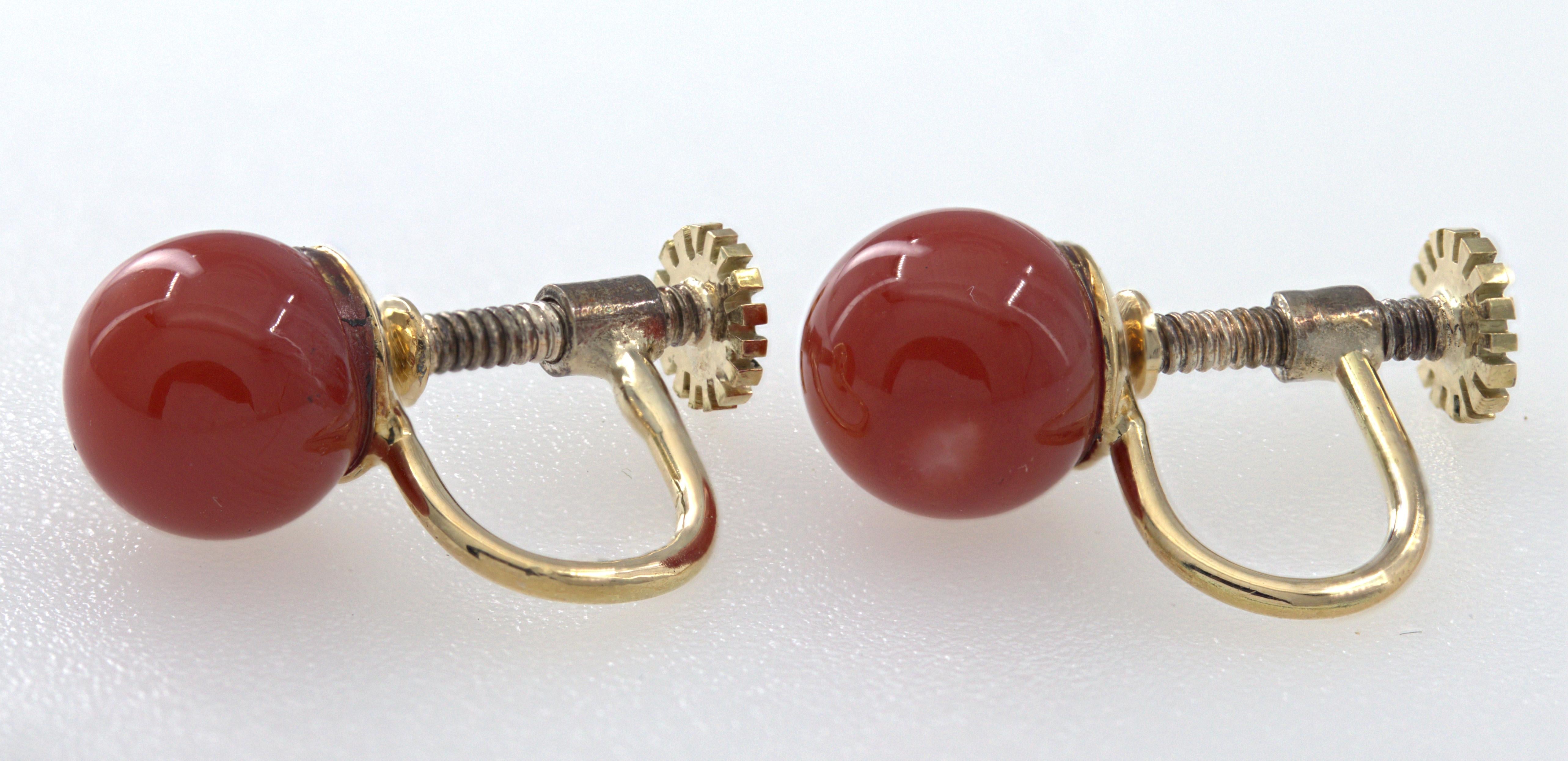 Vintage Red Coral, Rose Gold Earring, Ring and Pendant Suite For Sale 5
