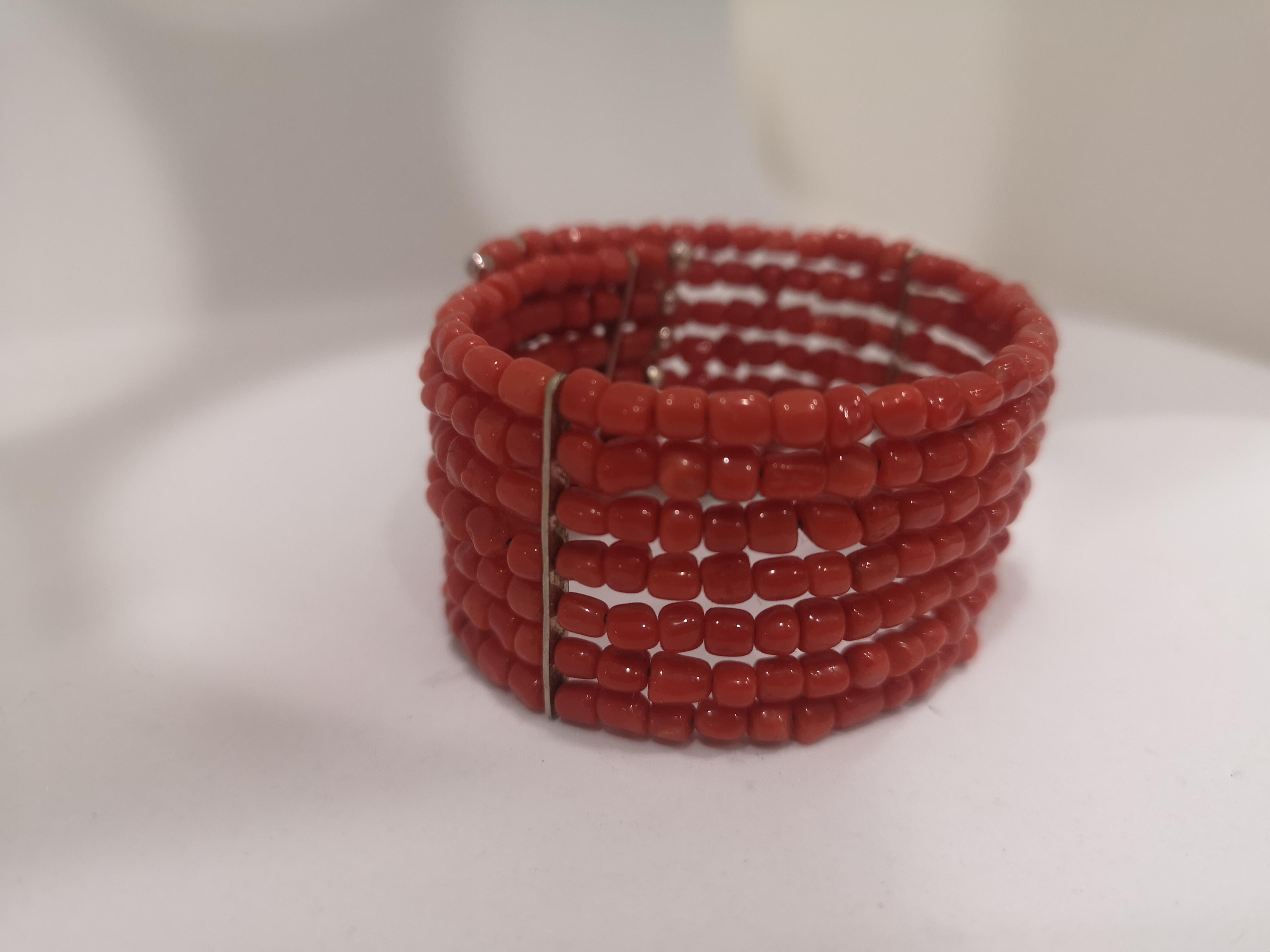 Vintage red coral silver bracelet For Sale 1