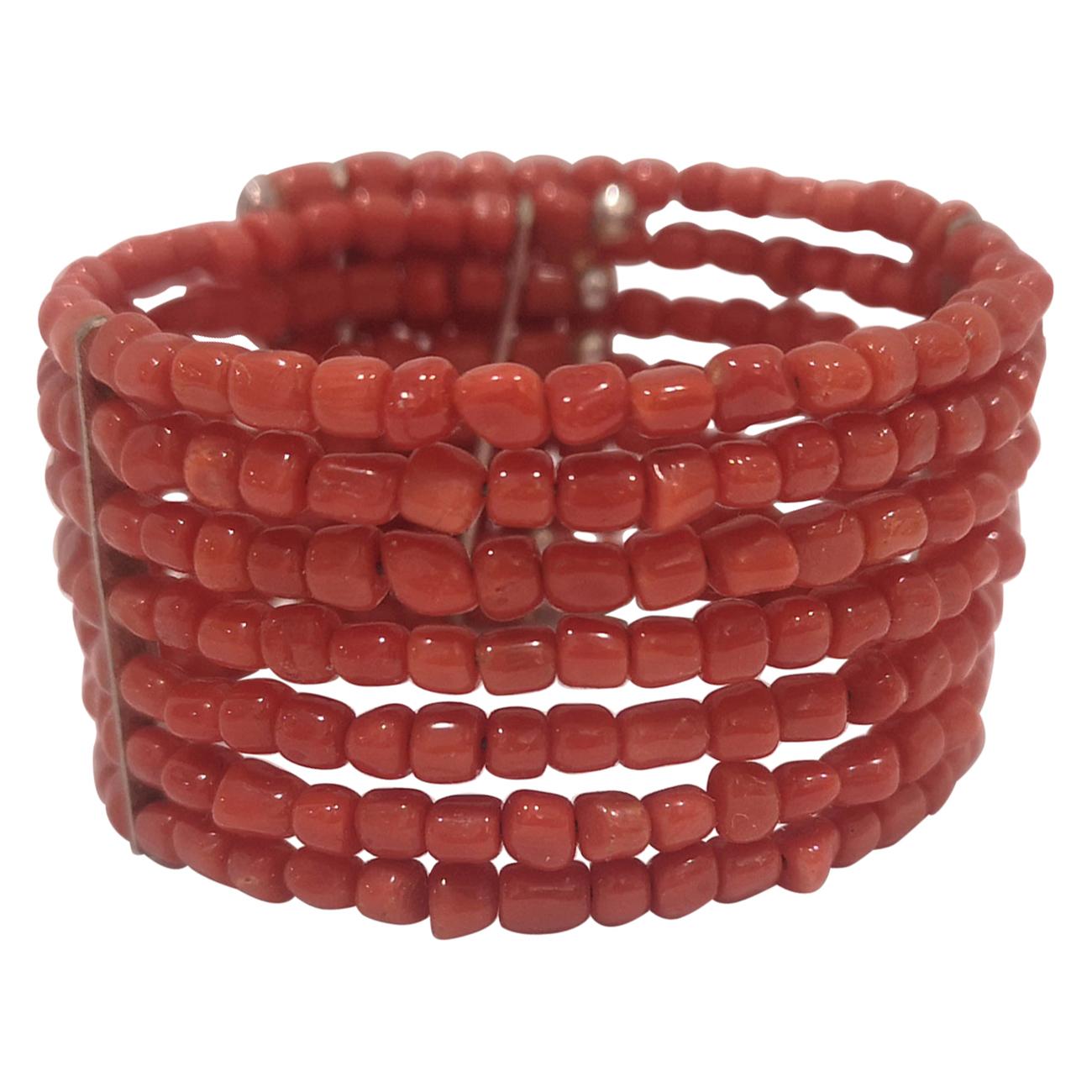 Vintage red coral silver bracelet