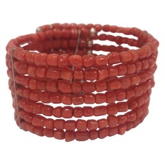 Retro red coral silver bracelet