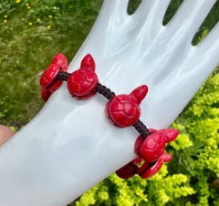 Vintage Red Coral Turtle Tortoise Zuni Fetish Bracelet Native American Indian