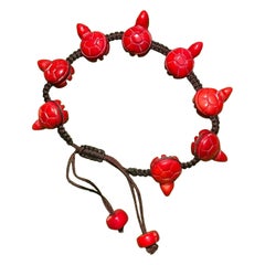 Vintage Red Coral Turtle Tortoise Zuni Fetish Bracelet Native American Indian
