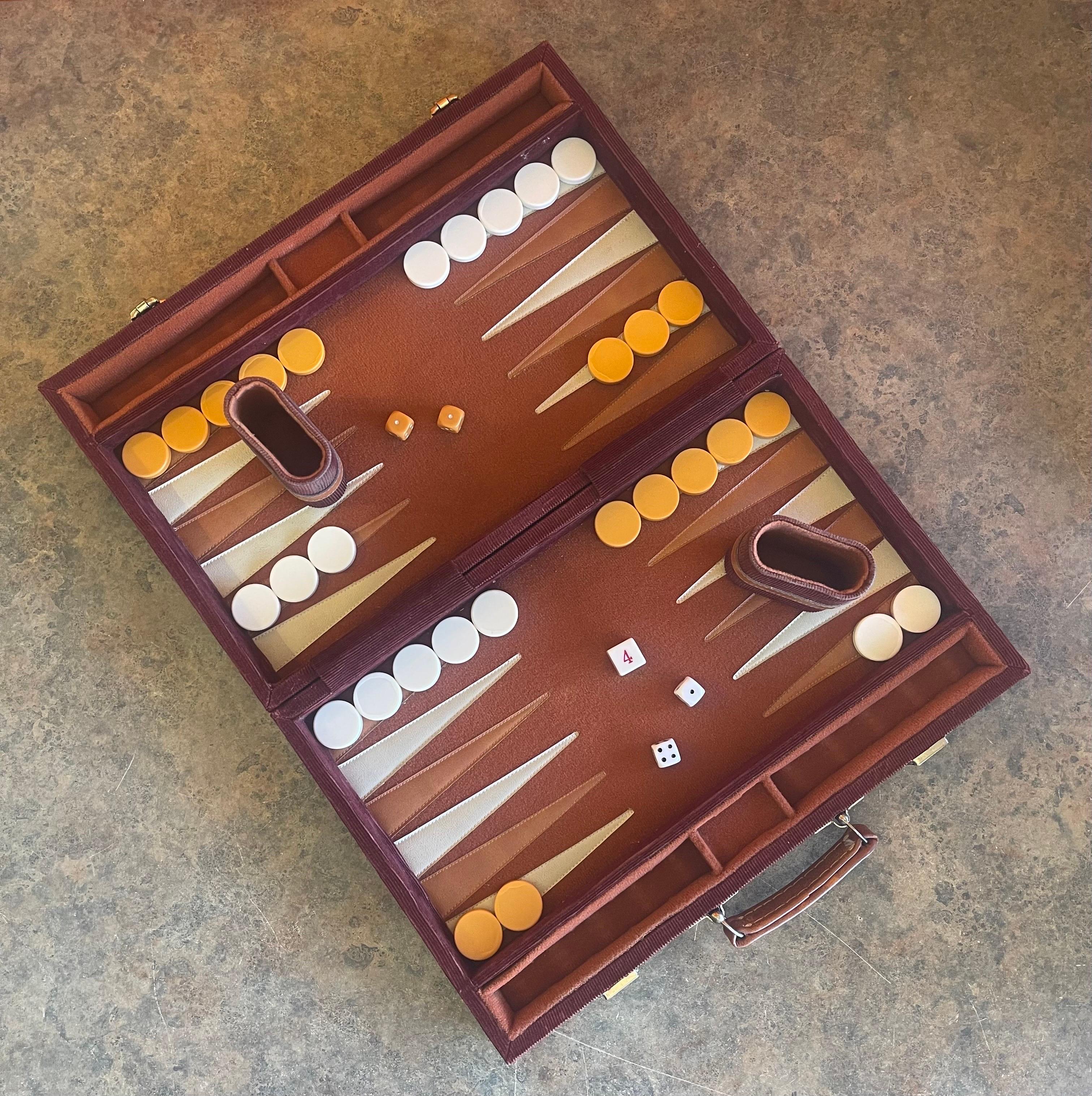 Vintage Red Corduroy & Bakelite Backgammon Set 5