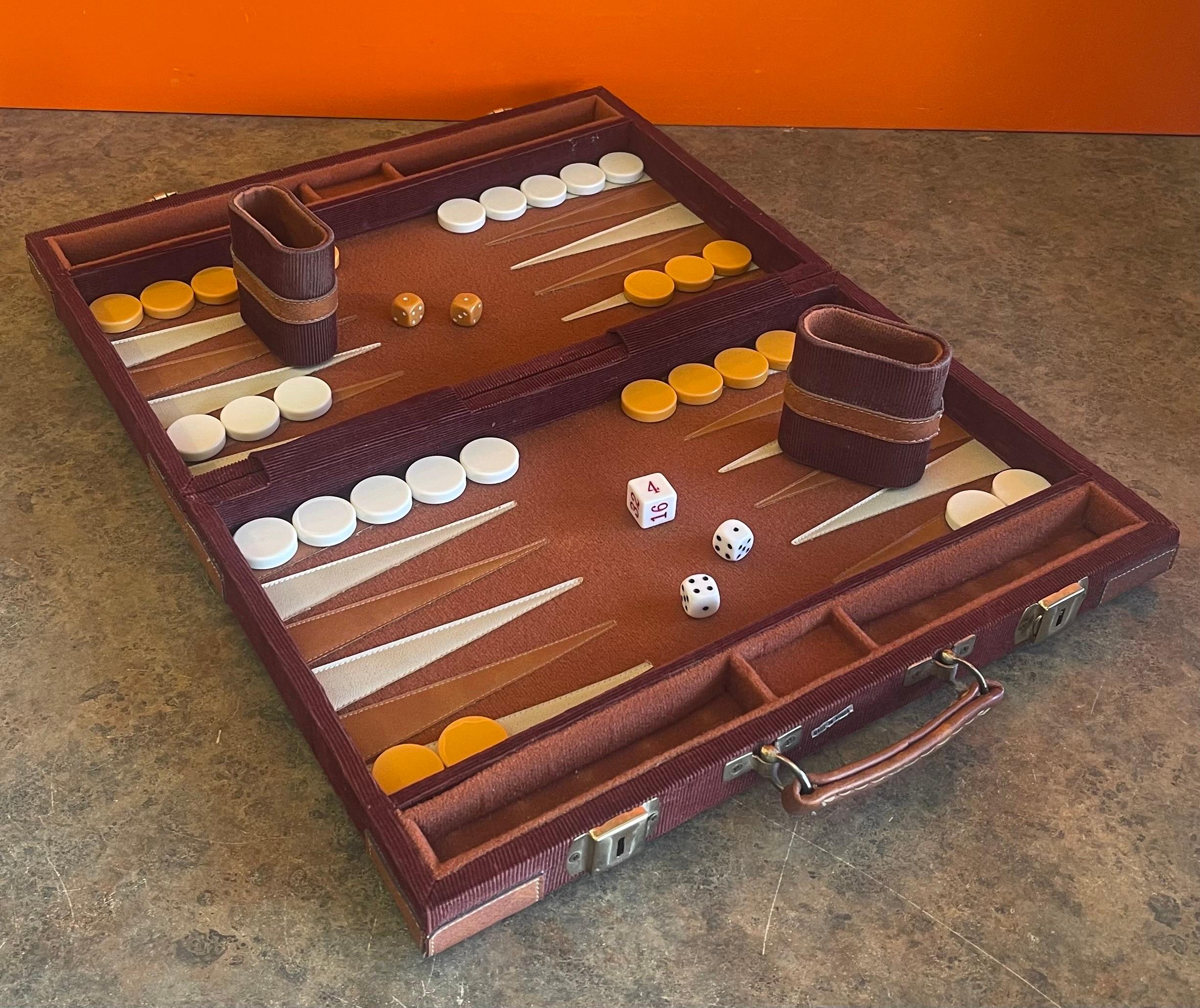 Vintage Red Corduroy & Bakelite Backgammon Set In Good Condition In San Diego, CA