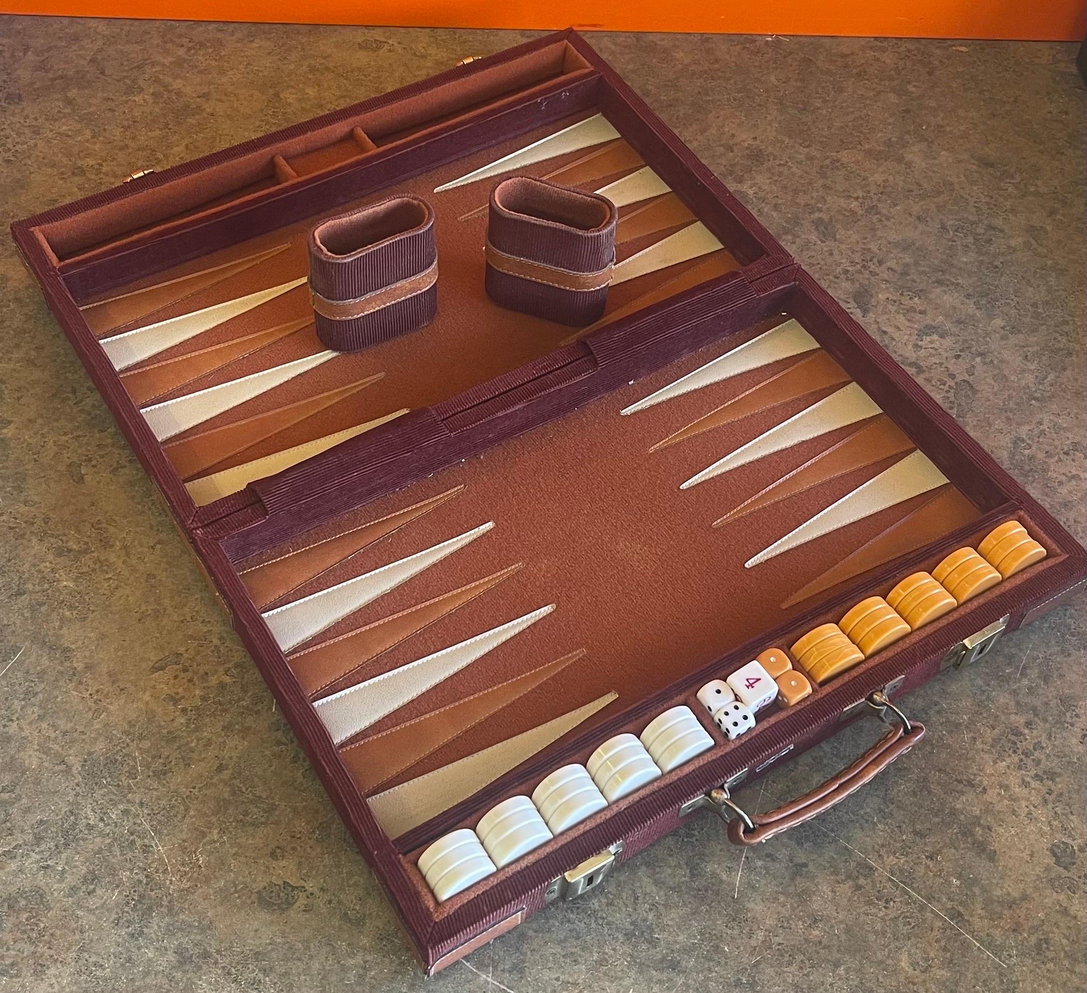 Vintage Red Corduroy & Bakelite Backgammon Set 1