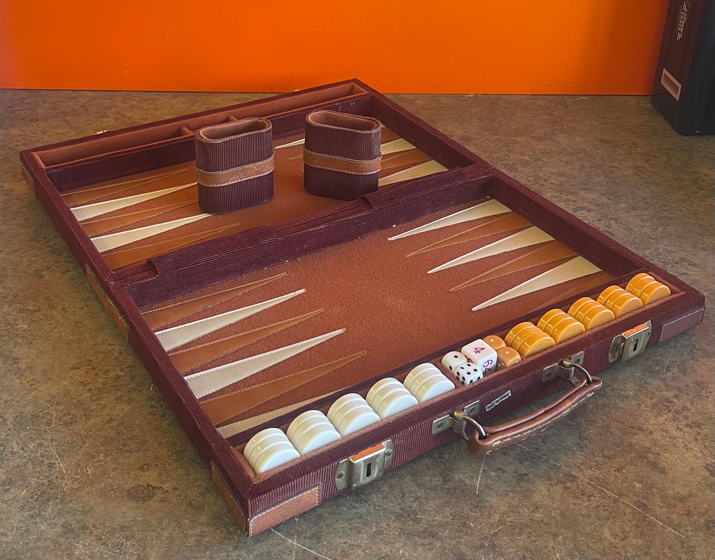 Vintage Red Corduroy & Bakelite Backgammon Set 2