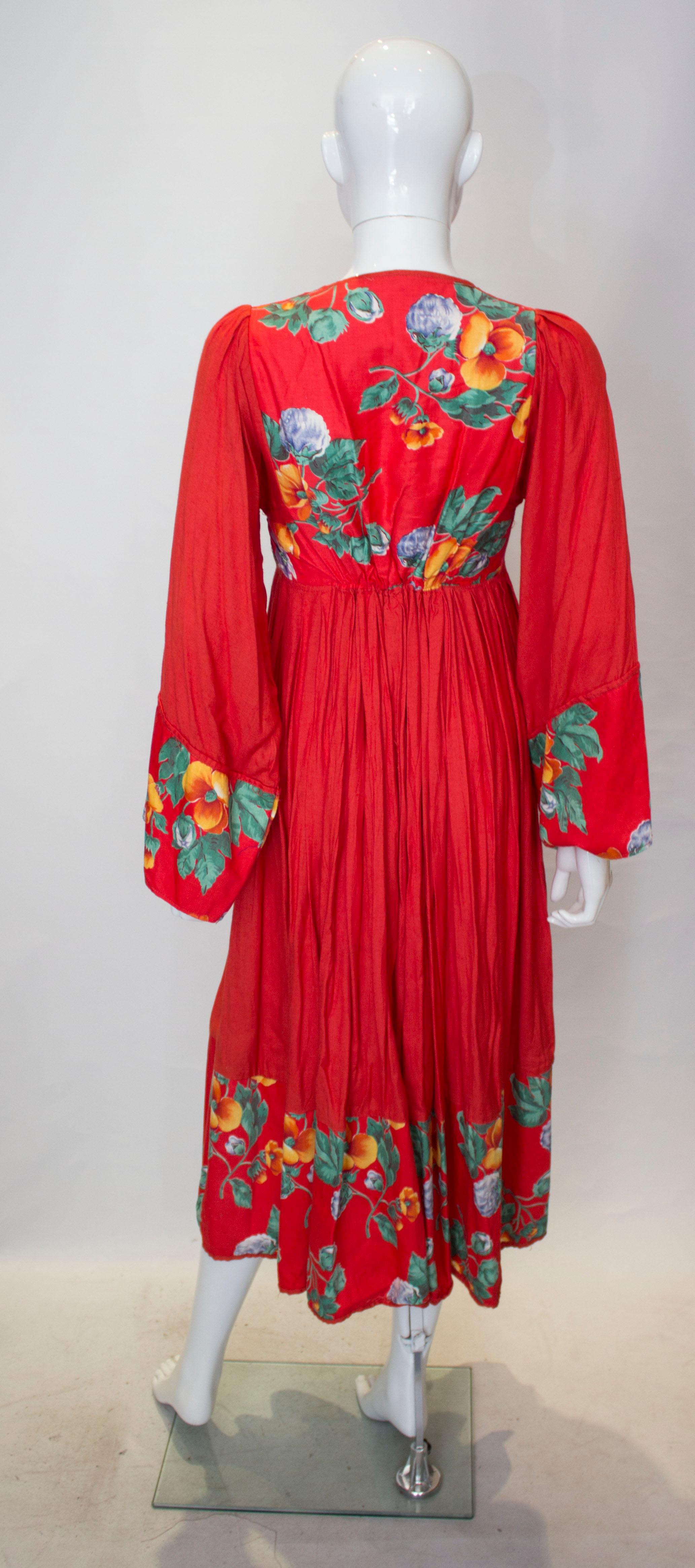 Women's Vintage Red Cotton Boho Dress For Sale