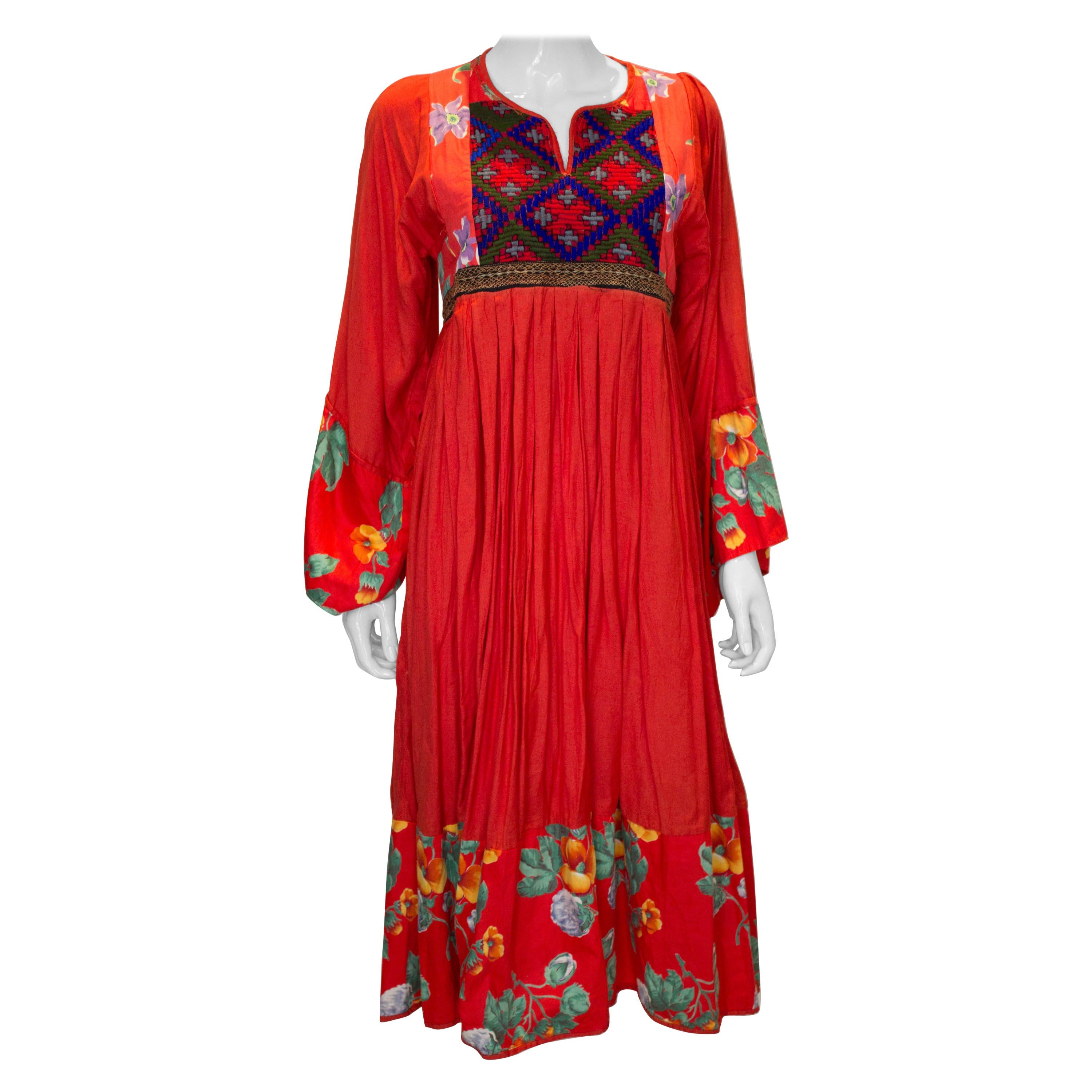 Vintage Red Cotton Boho Dress For Sale
