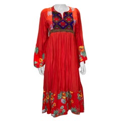 Retro Red Cotton Boho Dress