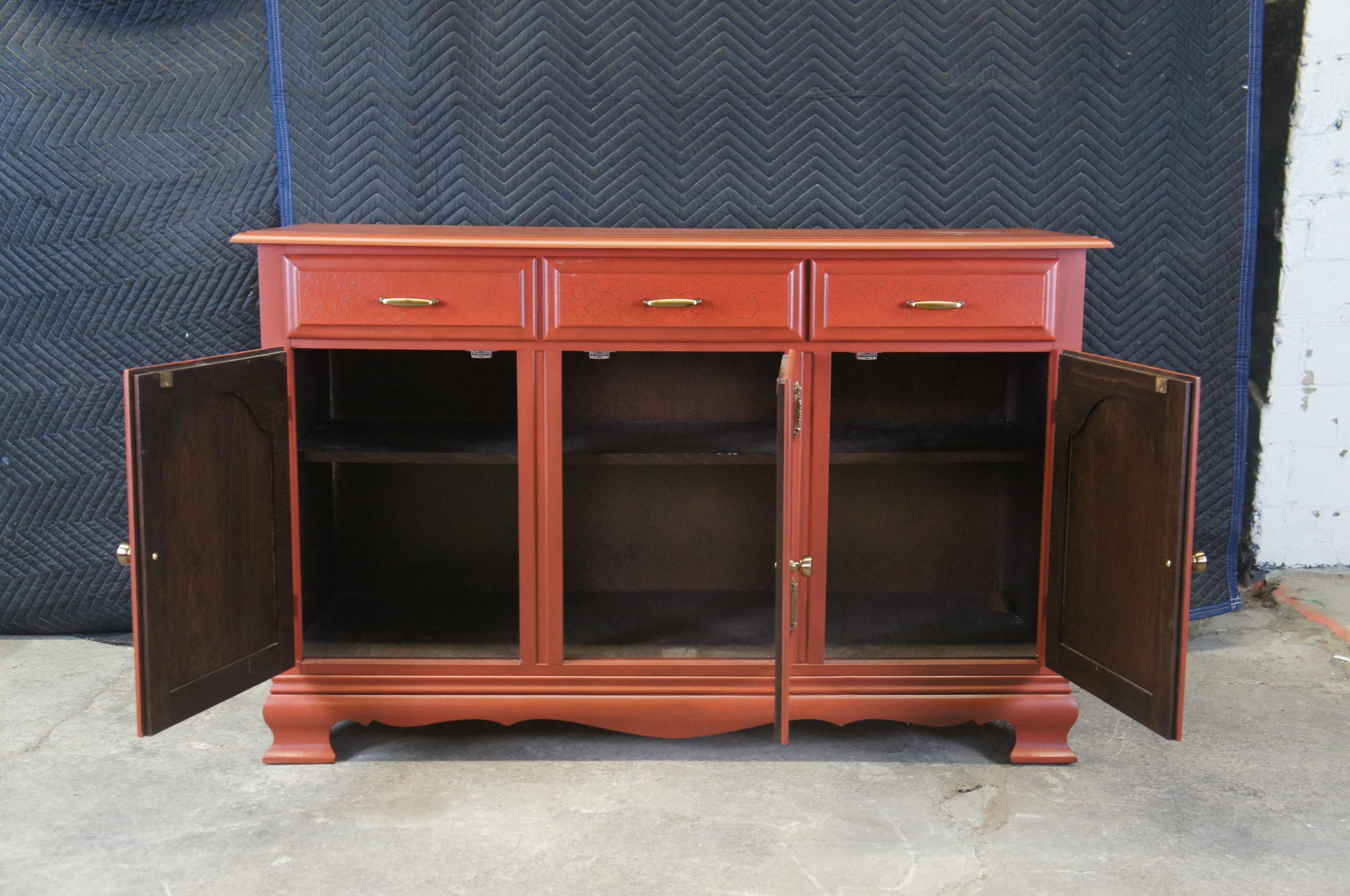20th Century Vintage Red Country Farmhouse Buffet Cabinet Credenza Sideboard Console For Sale